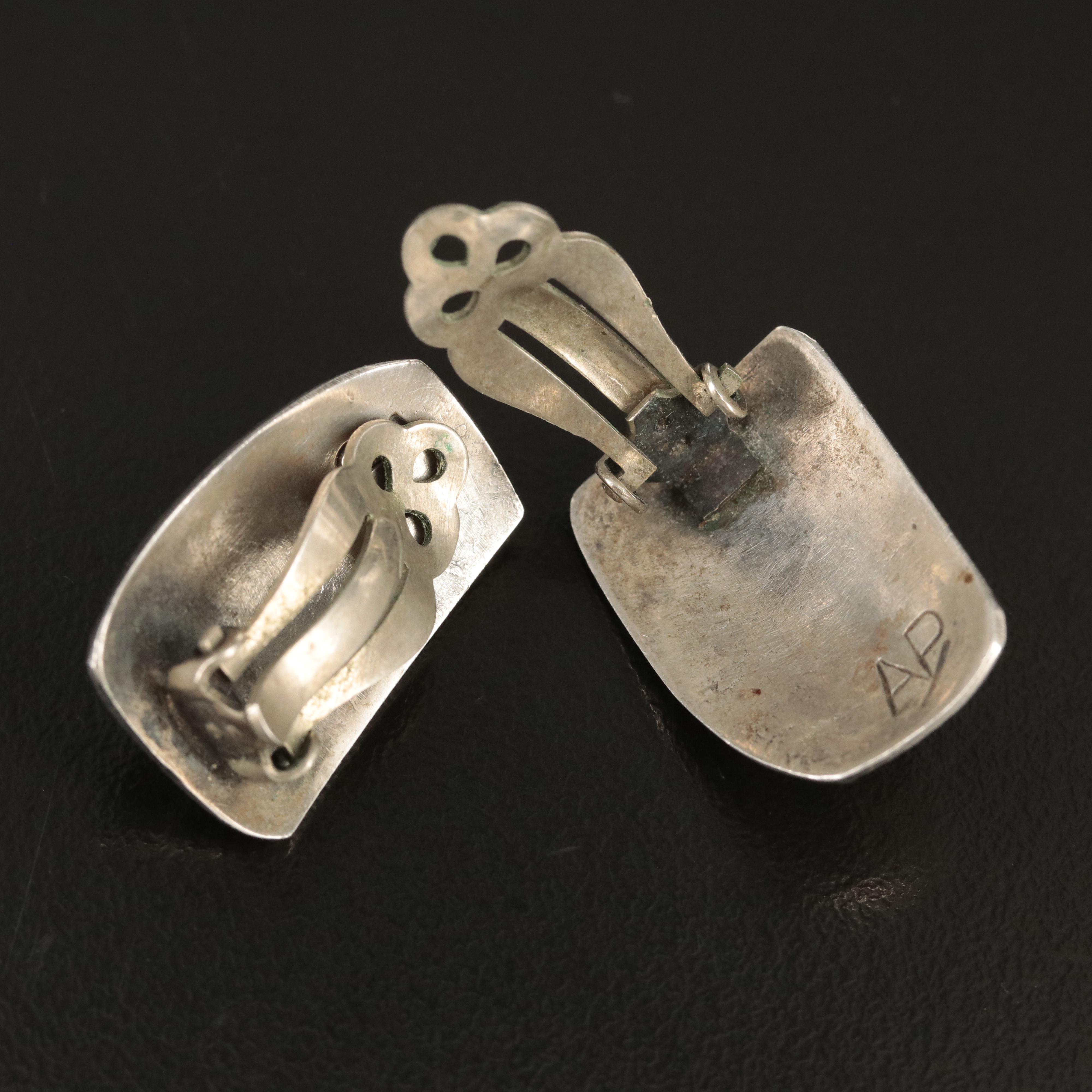 Agnes Platero Navajo Diné Sterling Textured Turquoise Earrings