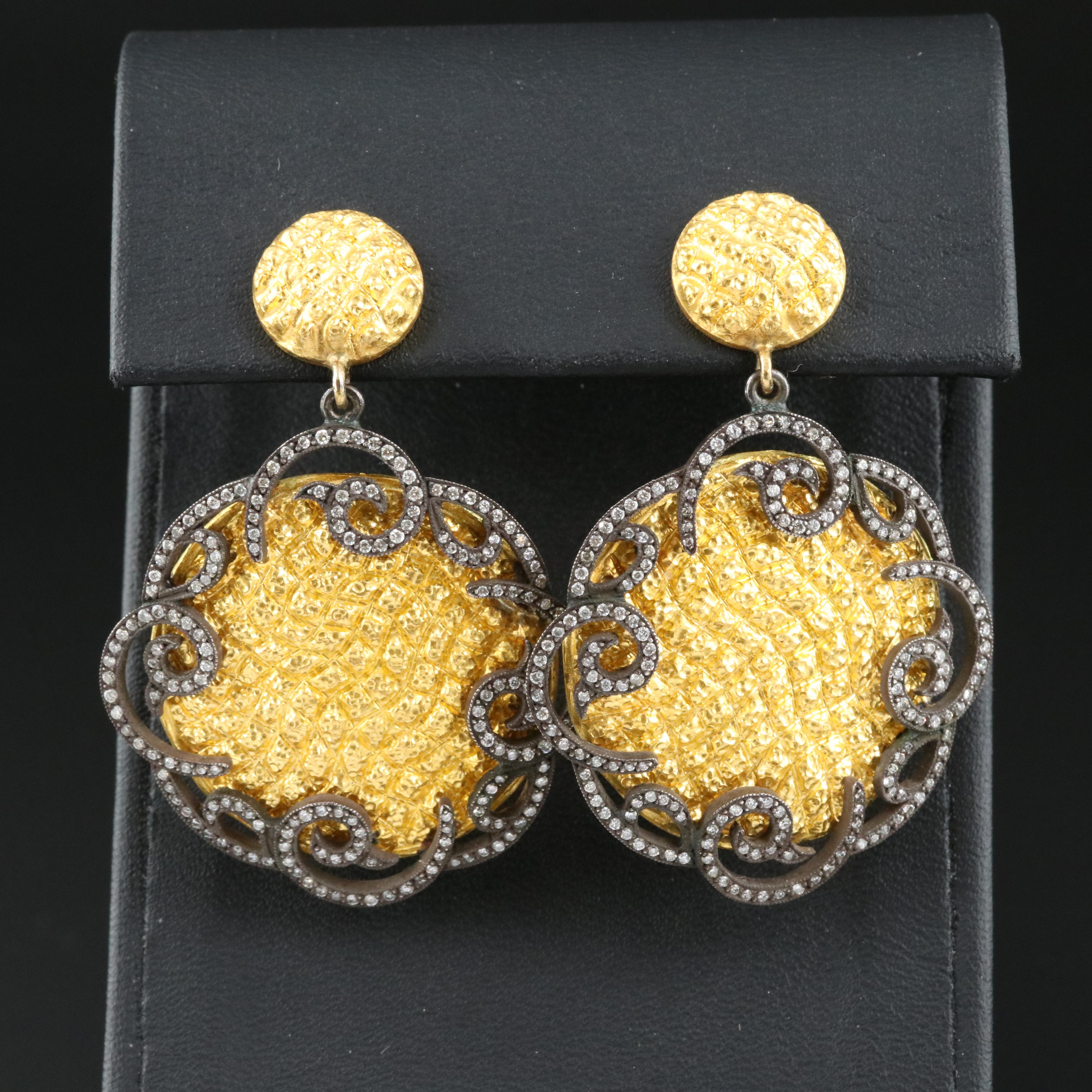 24K 1.32 CTW Diamond Earrings with Sterling Scrollwork Accents