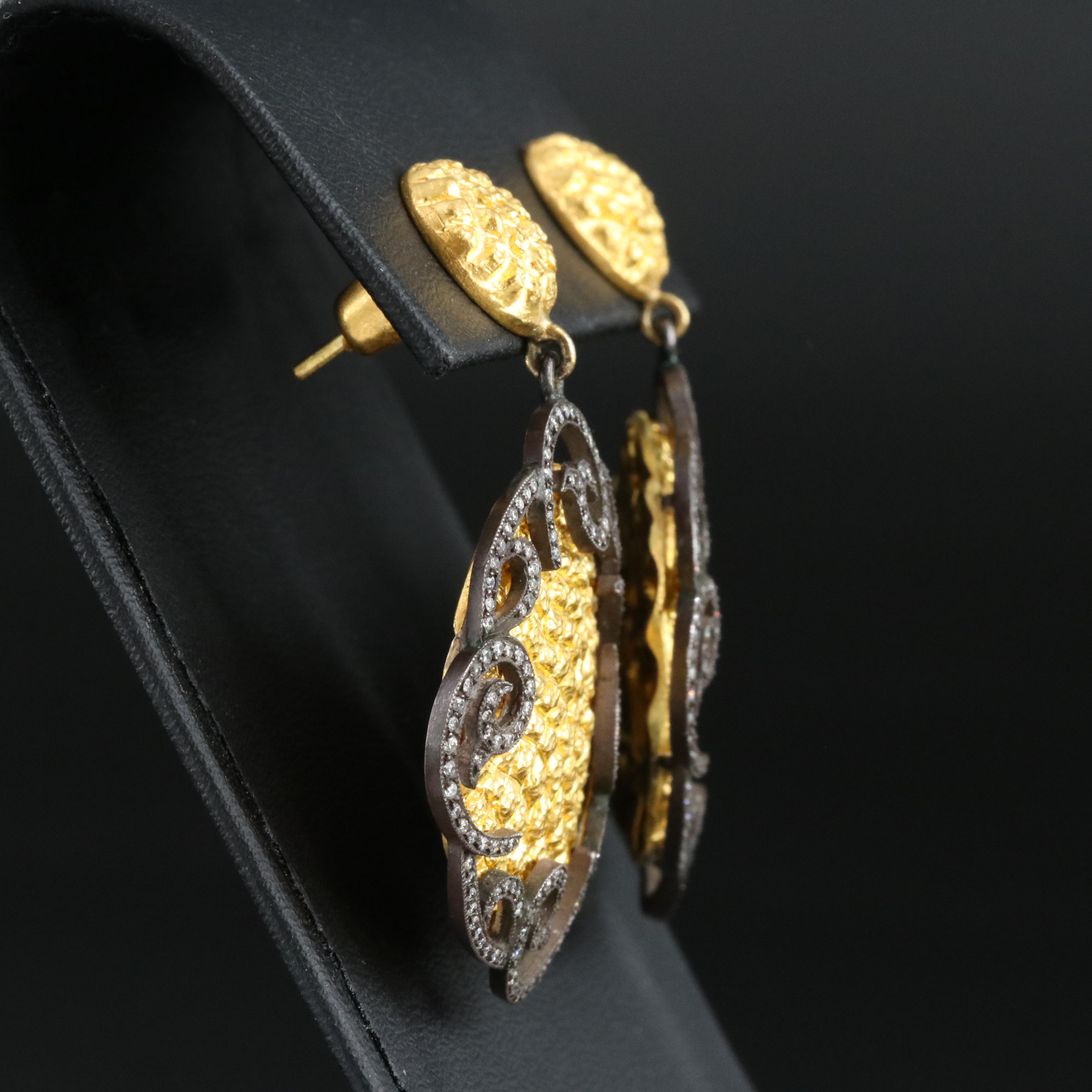 24K 1.32 CTW Diamond Earrings with Sterling Scrollwork Accents