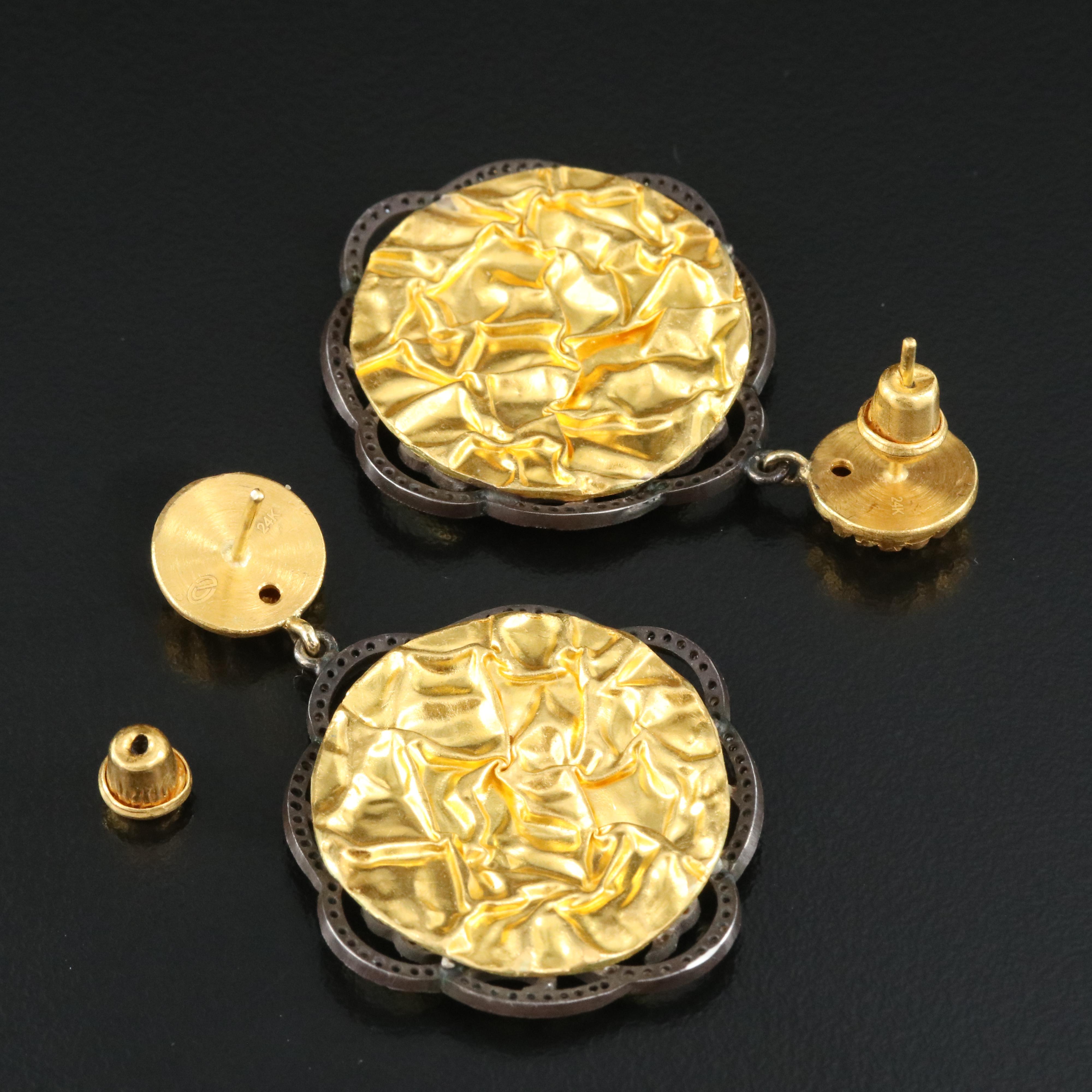 24K 1.32 CTW Diamond Earrings with Sterling Scrollwork Accents