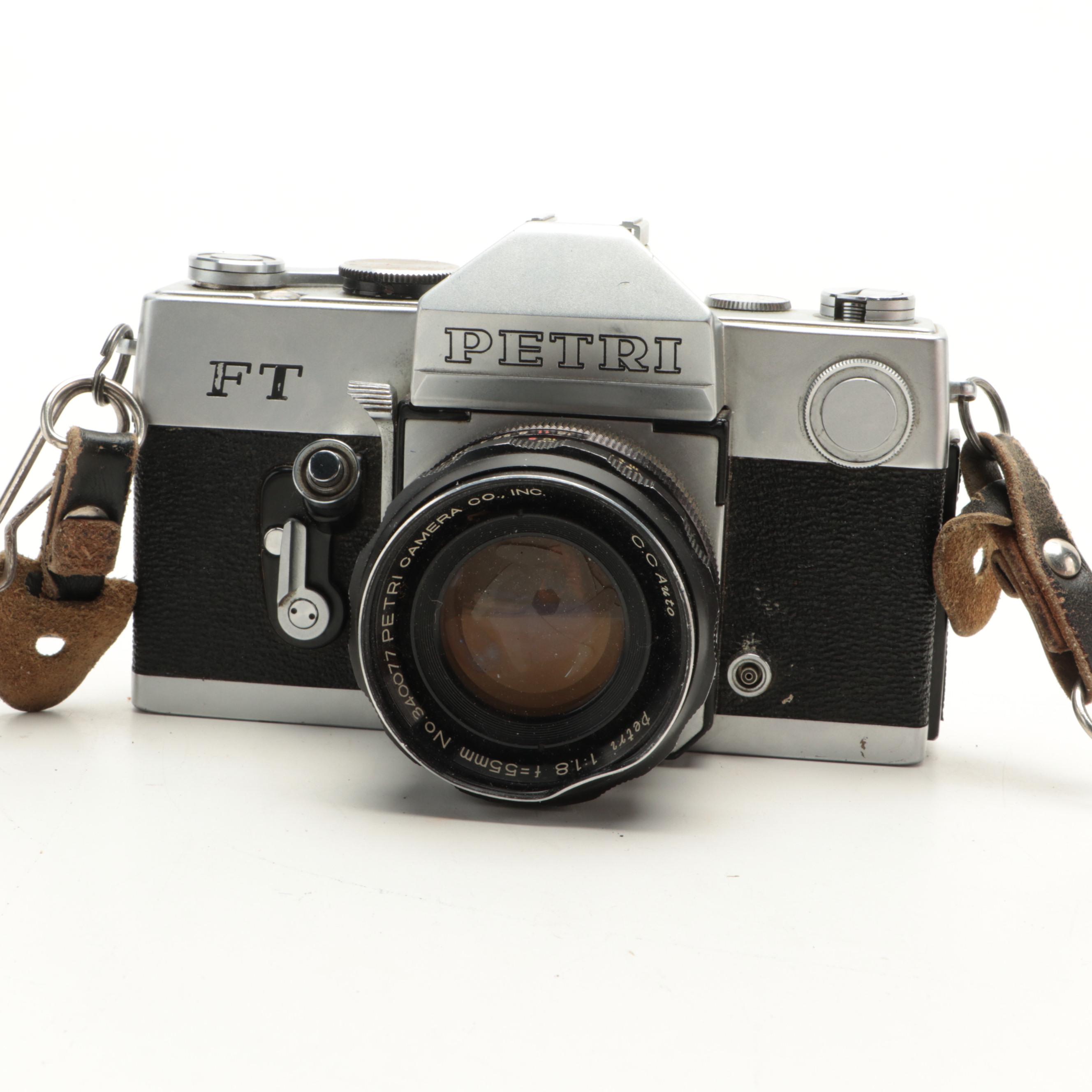 Petri 35mm Camera With Lenses, Film and Leather Case, Late 20th Century