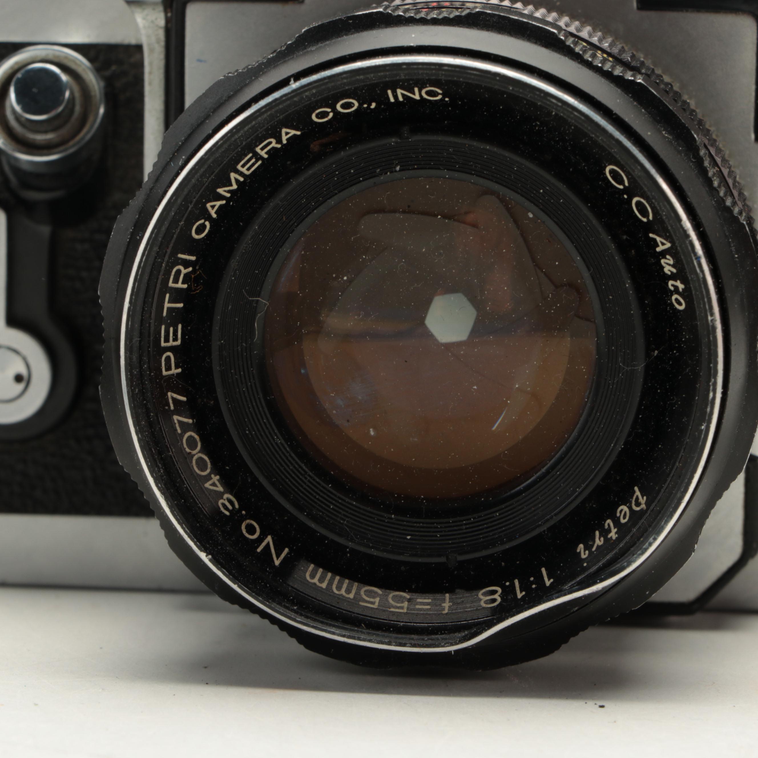 Petri 35mm Camera With Lenses, Film and Leather Case, Late 20th Century
