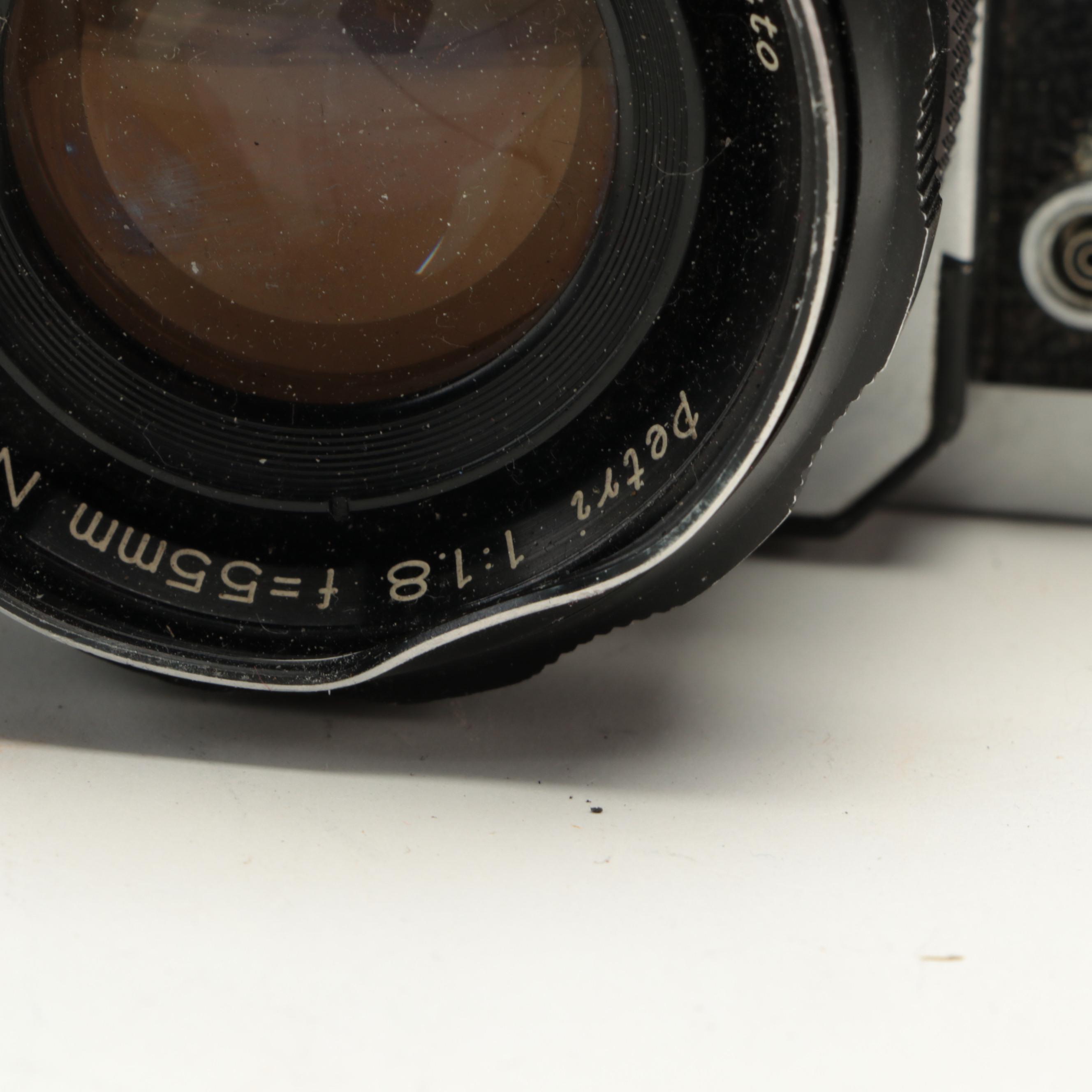 Petri 35mm Camera With Lenses, Film and Leather Case, Late 20th Century