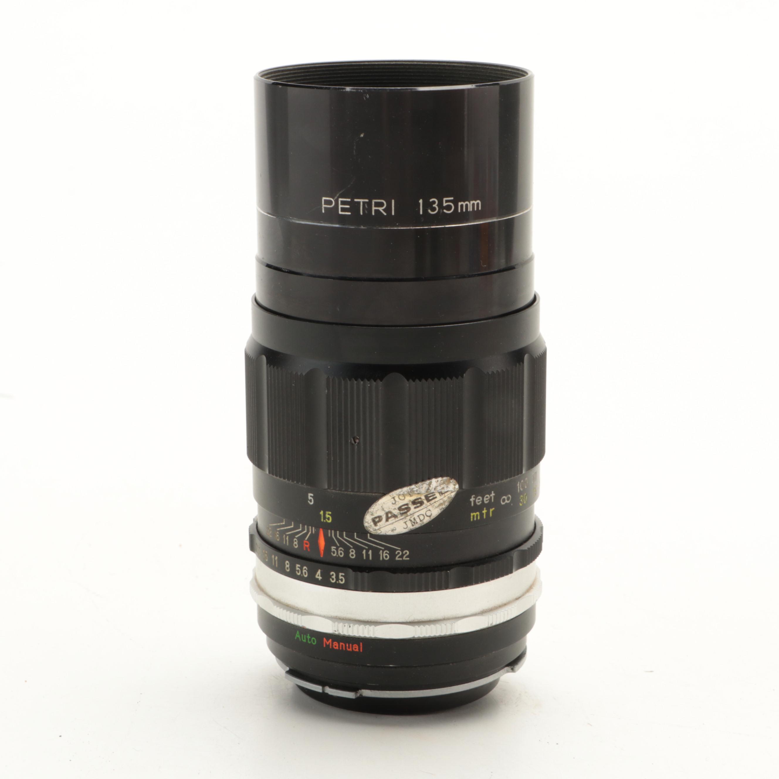 Petri 35mm Camera With Lenses, Film and Leather Case, Late 20th Century