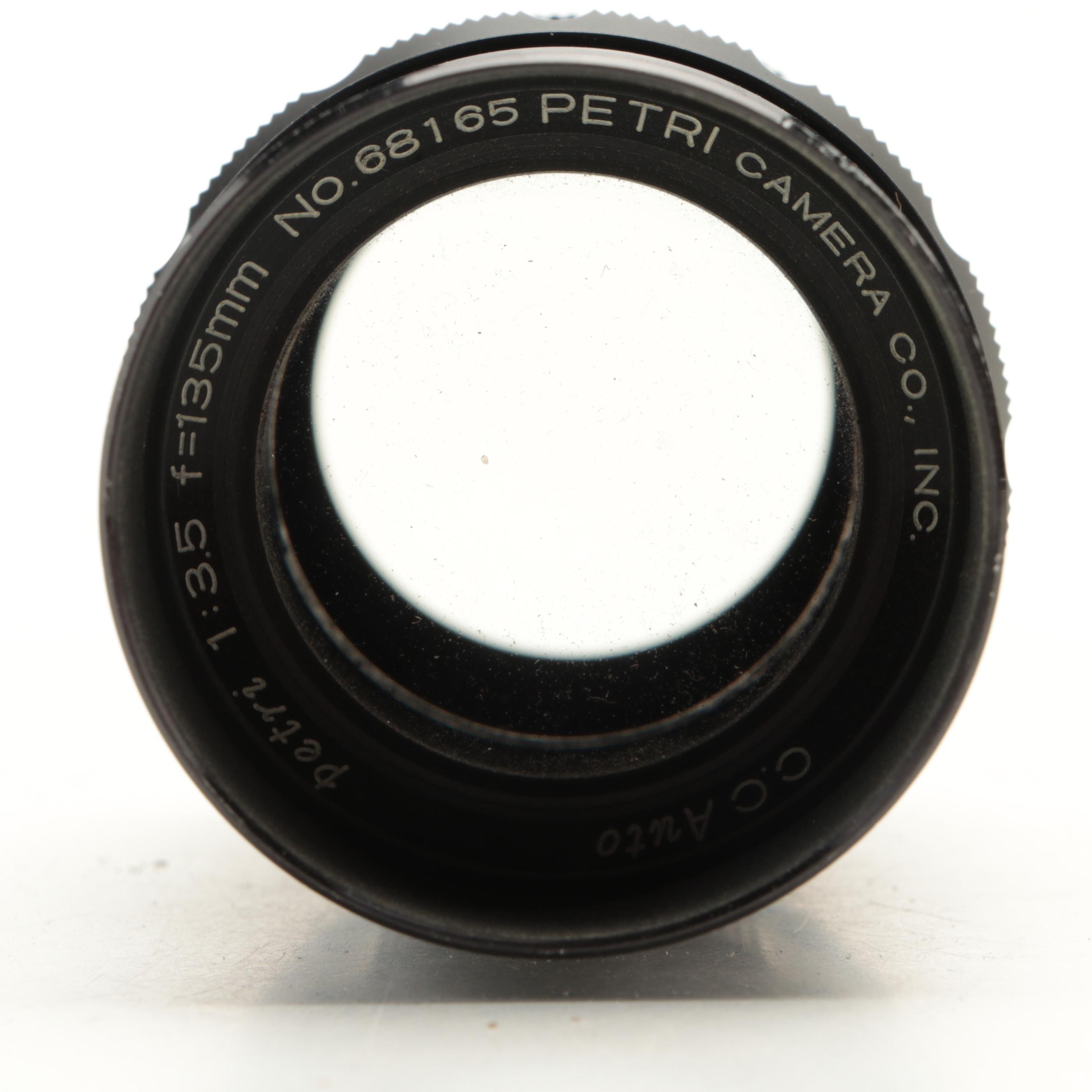 Petri 35mm Camera With Lenses, Film and Leather Case, Late 20th Century