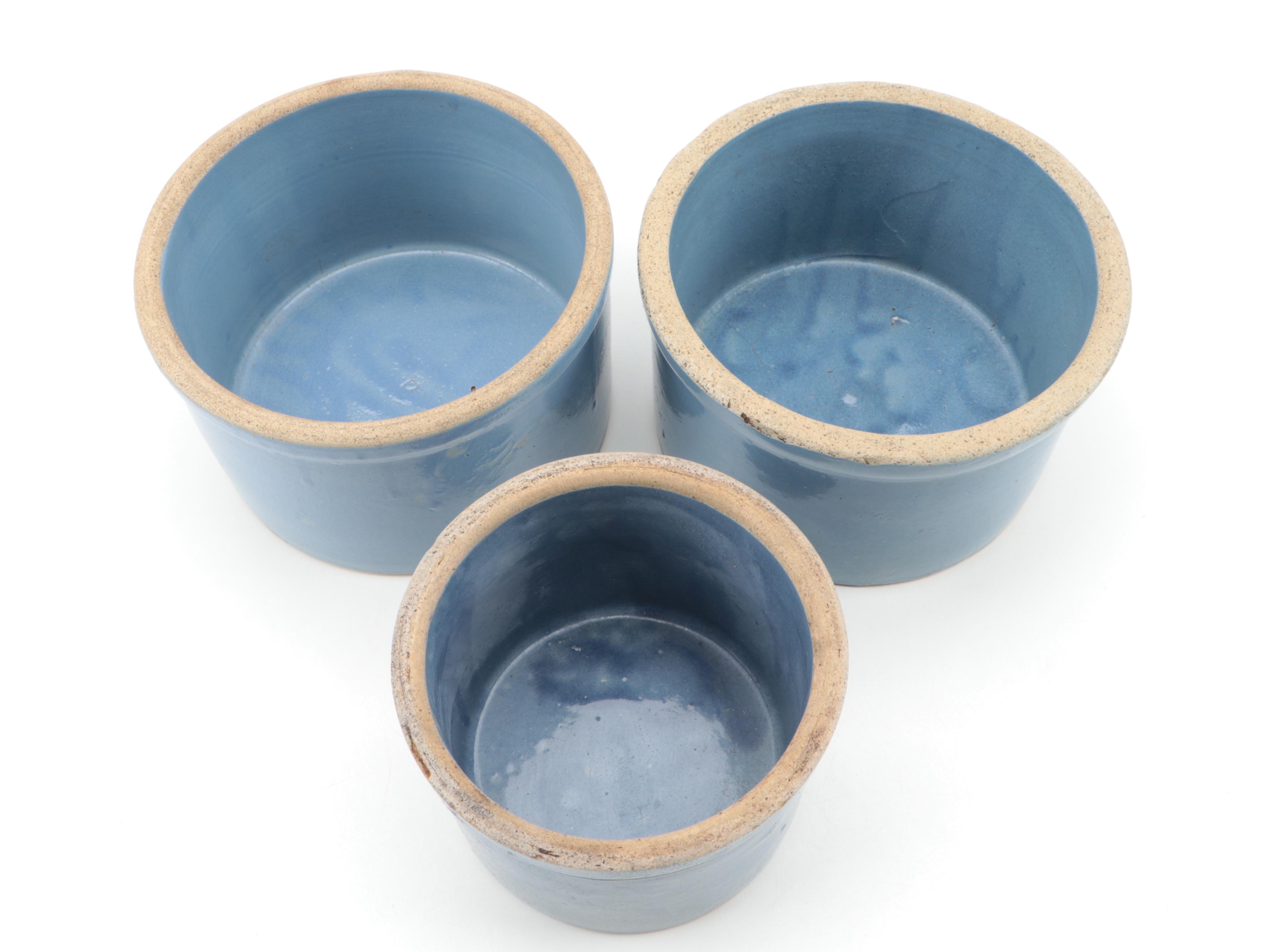 Anfora Yoghurt with Blue Glazed and Other Stoneware Crocks, 20th Century