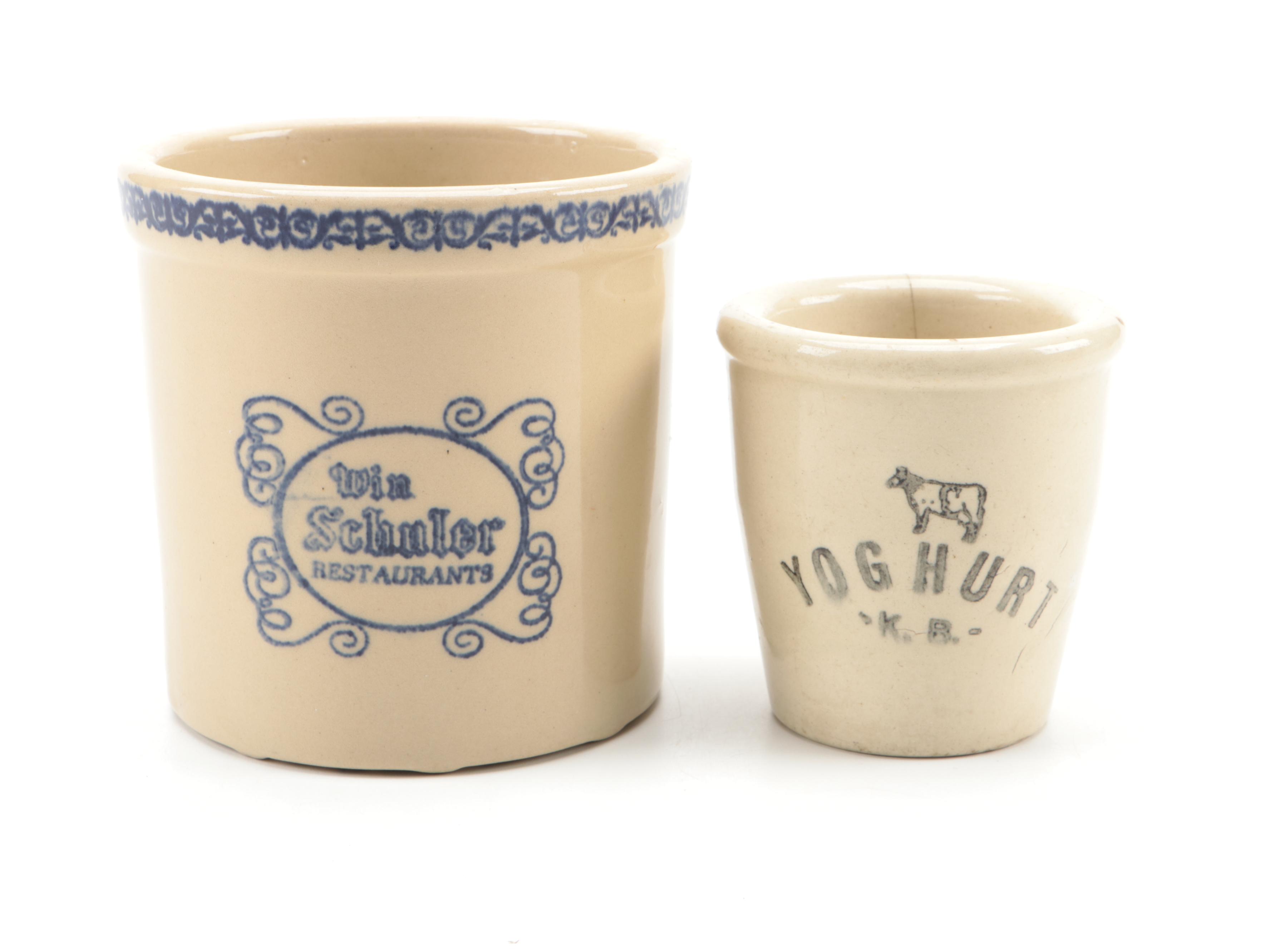 Anfora Yoghurt with Blue Glazed and Other Stoneware Crocks, 20th Century