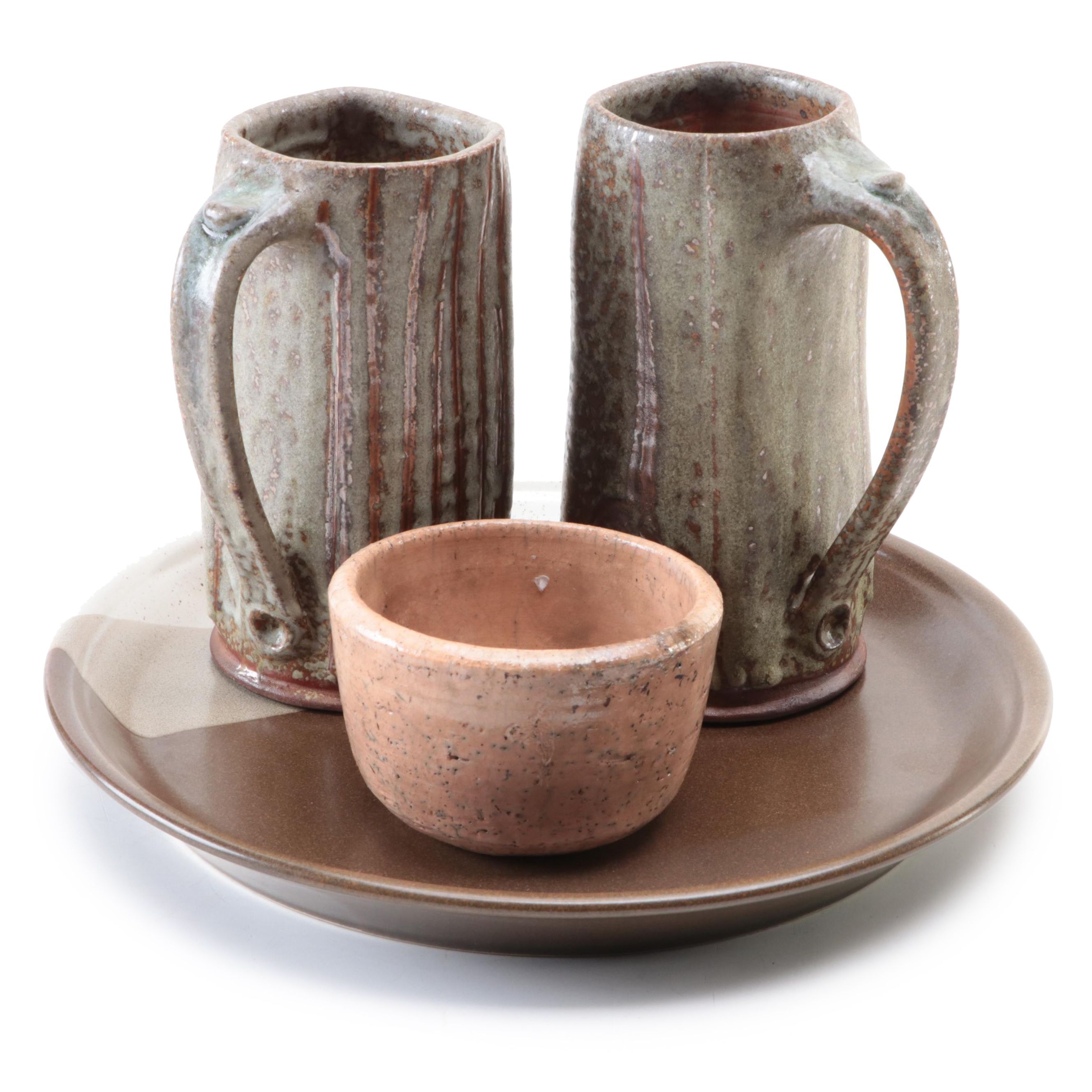 Mikasa Potters Art Tray with Studio Pottery Mugs and Bowl