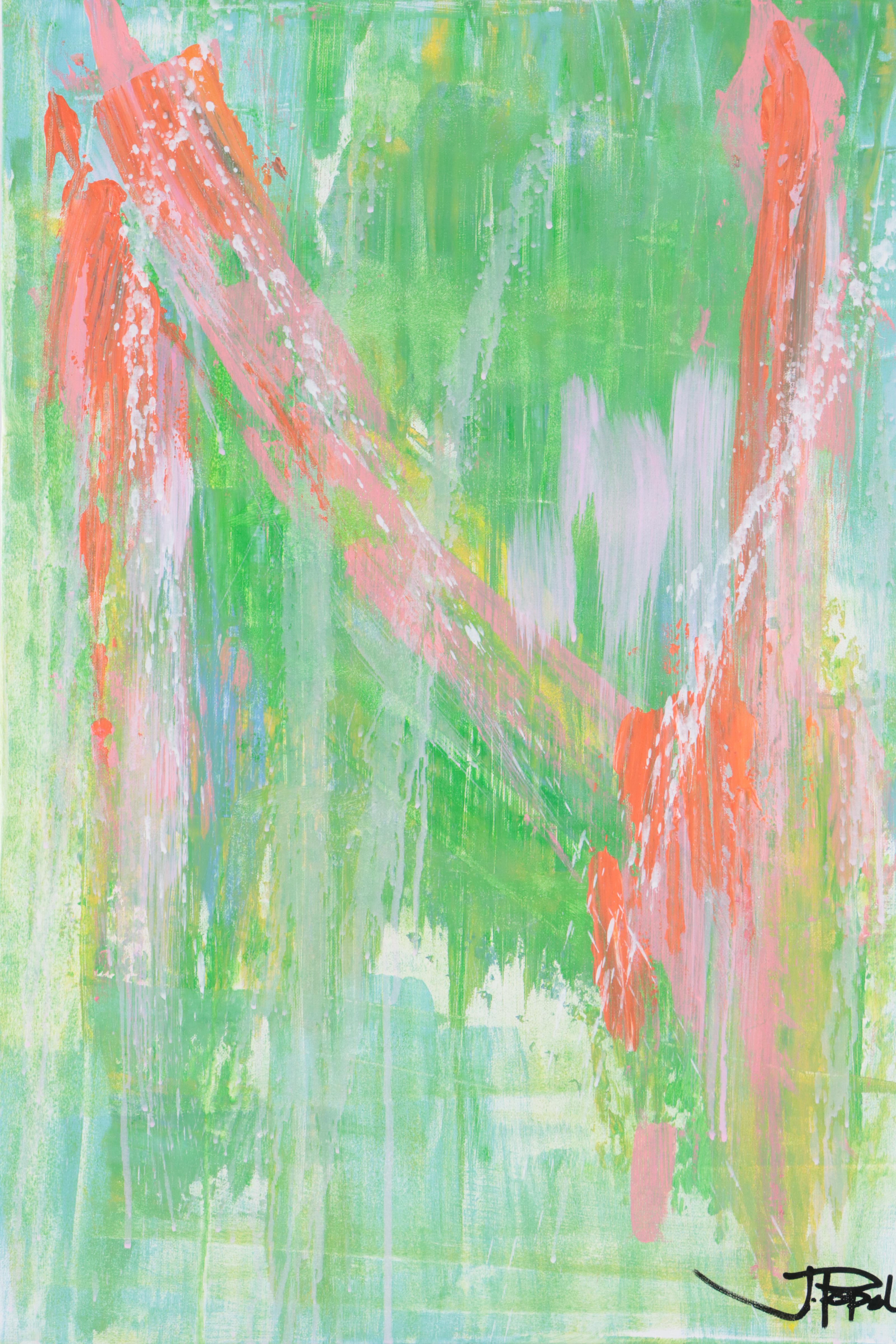 J. Popolin Abstract Acrylic Painting "Spring Shapes," 21st Century