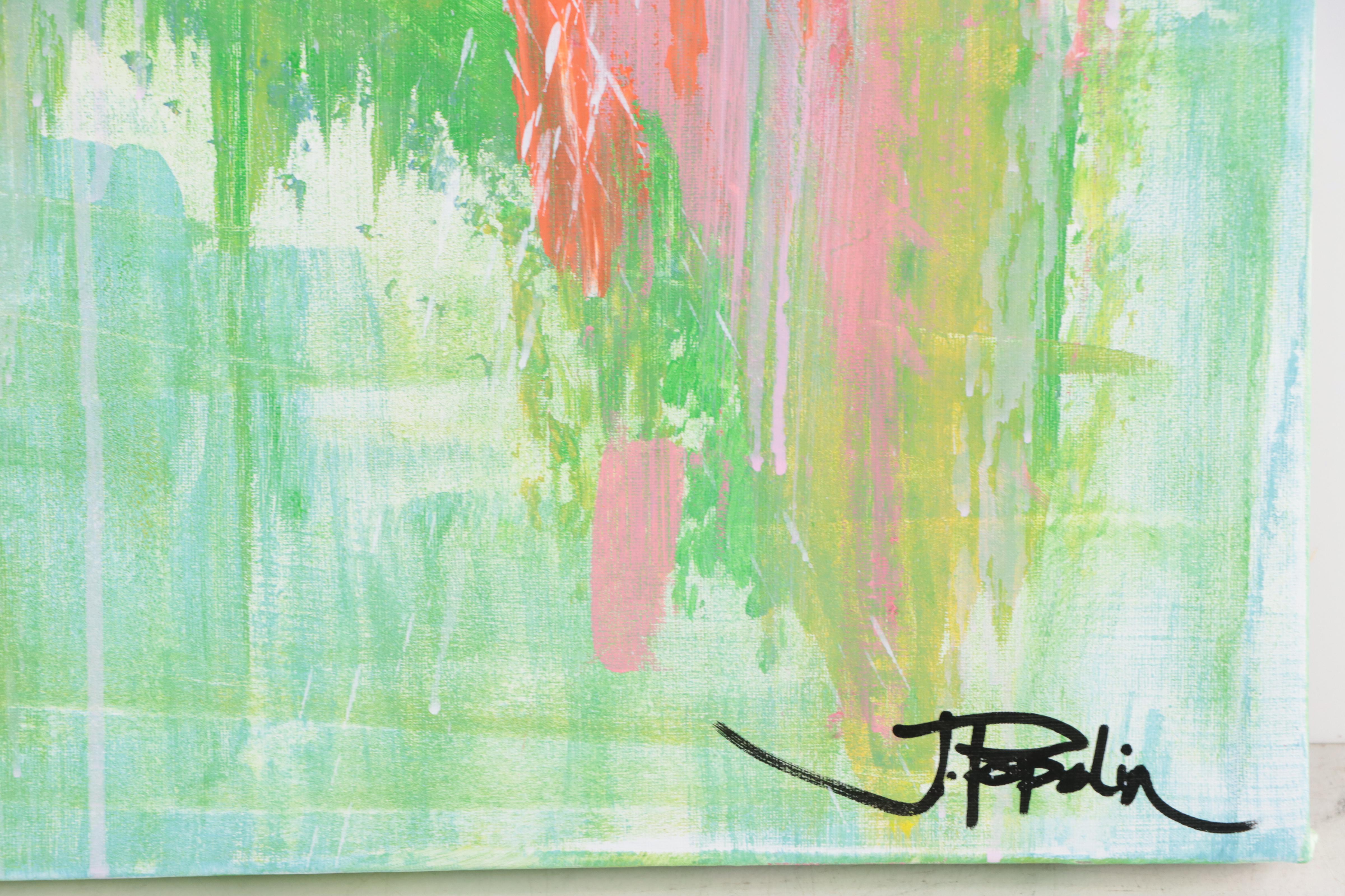 J. Popolin Abstract Acrylic Painting "Spring Shapes," 21st Century