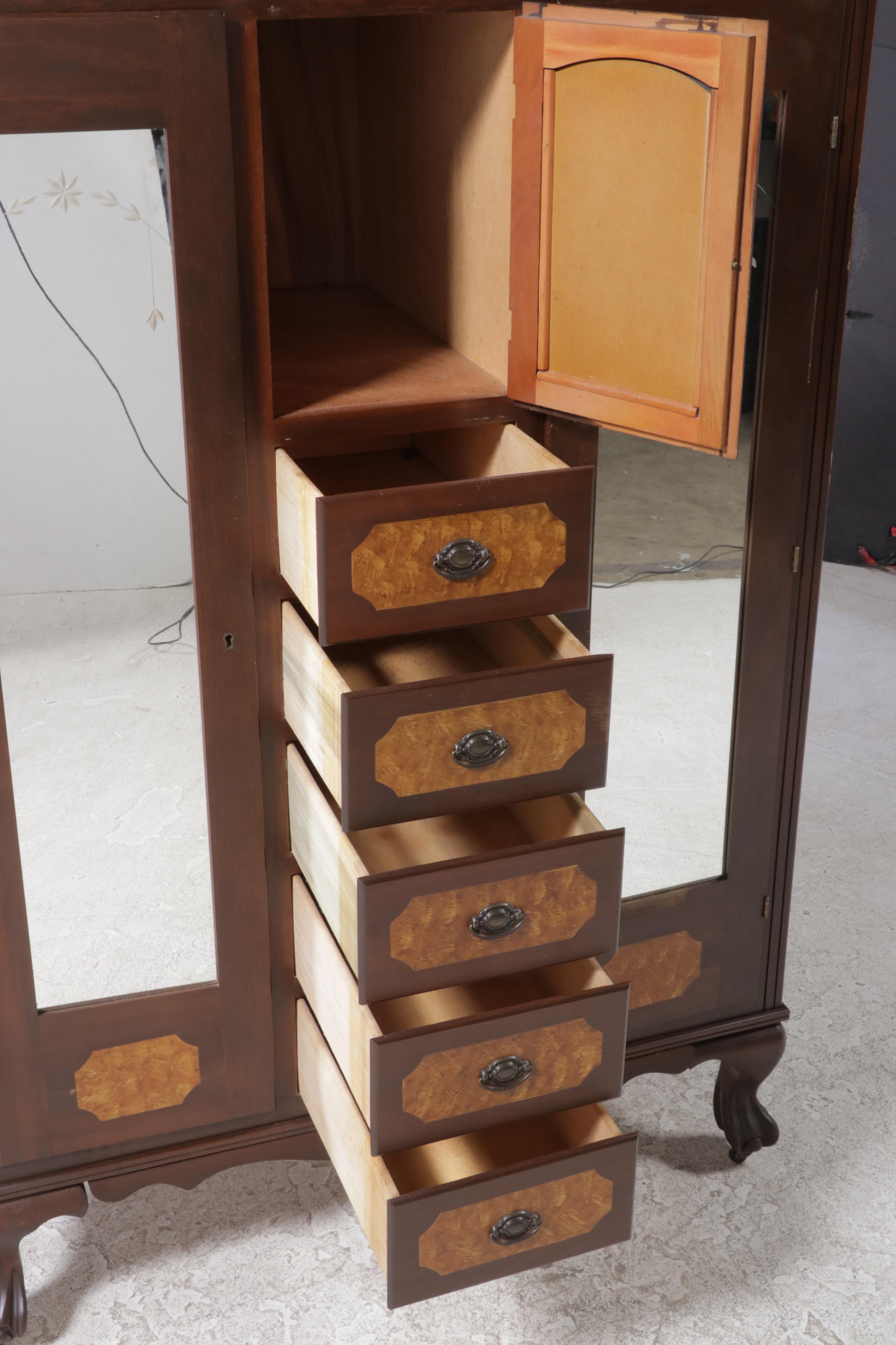 Chippendale Style Walnut-Stained Two-Door Chifferobe, circa 1930