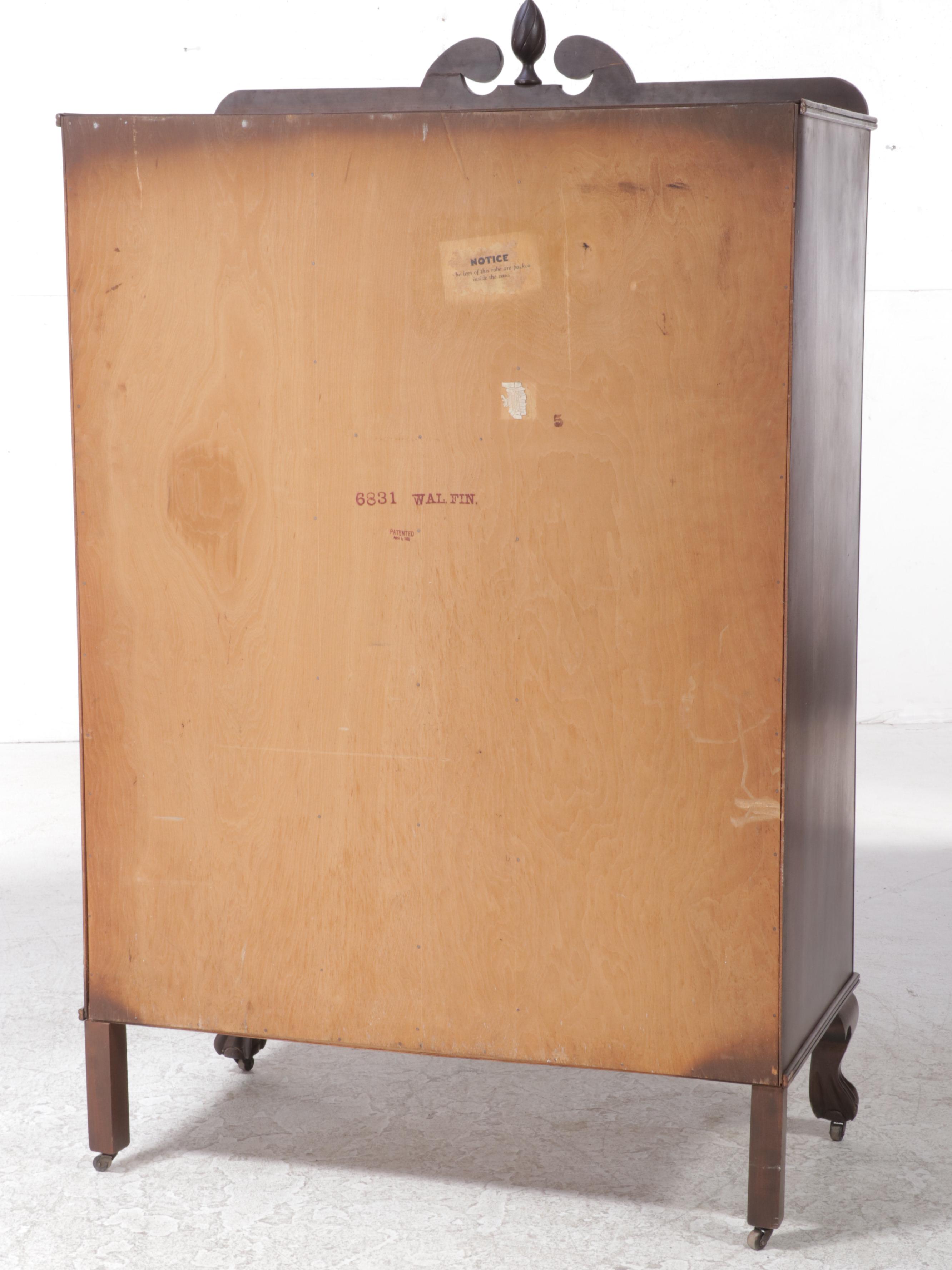 Chippendale Style Walnut-Stained Two-Door Chifferobe, circa 1930