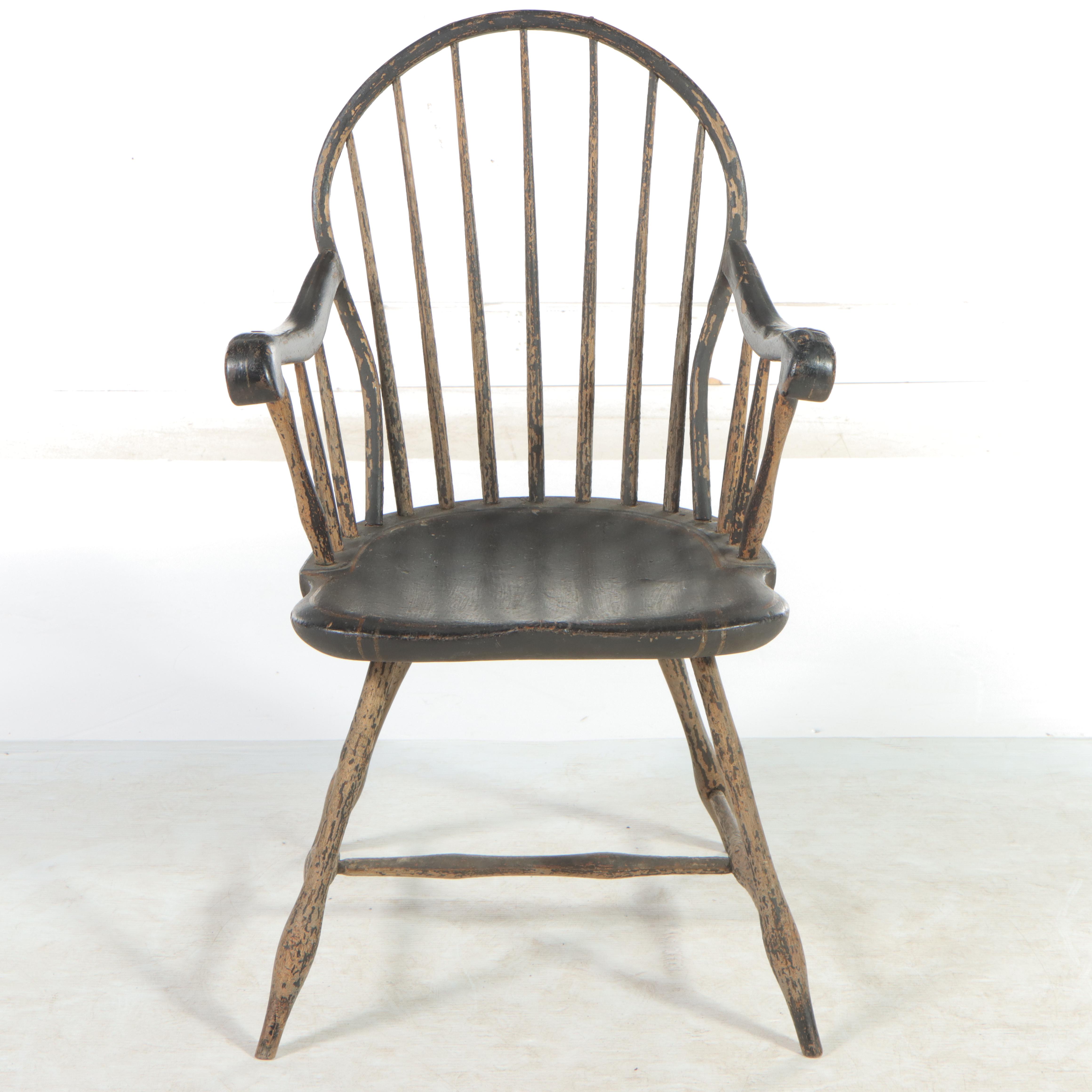 American Primitive Windsor Painted Mixed Woods Armchair, Early 19th Century