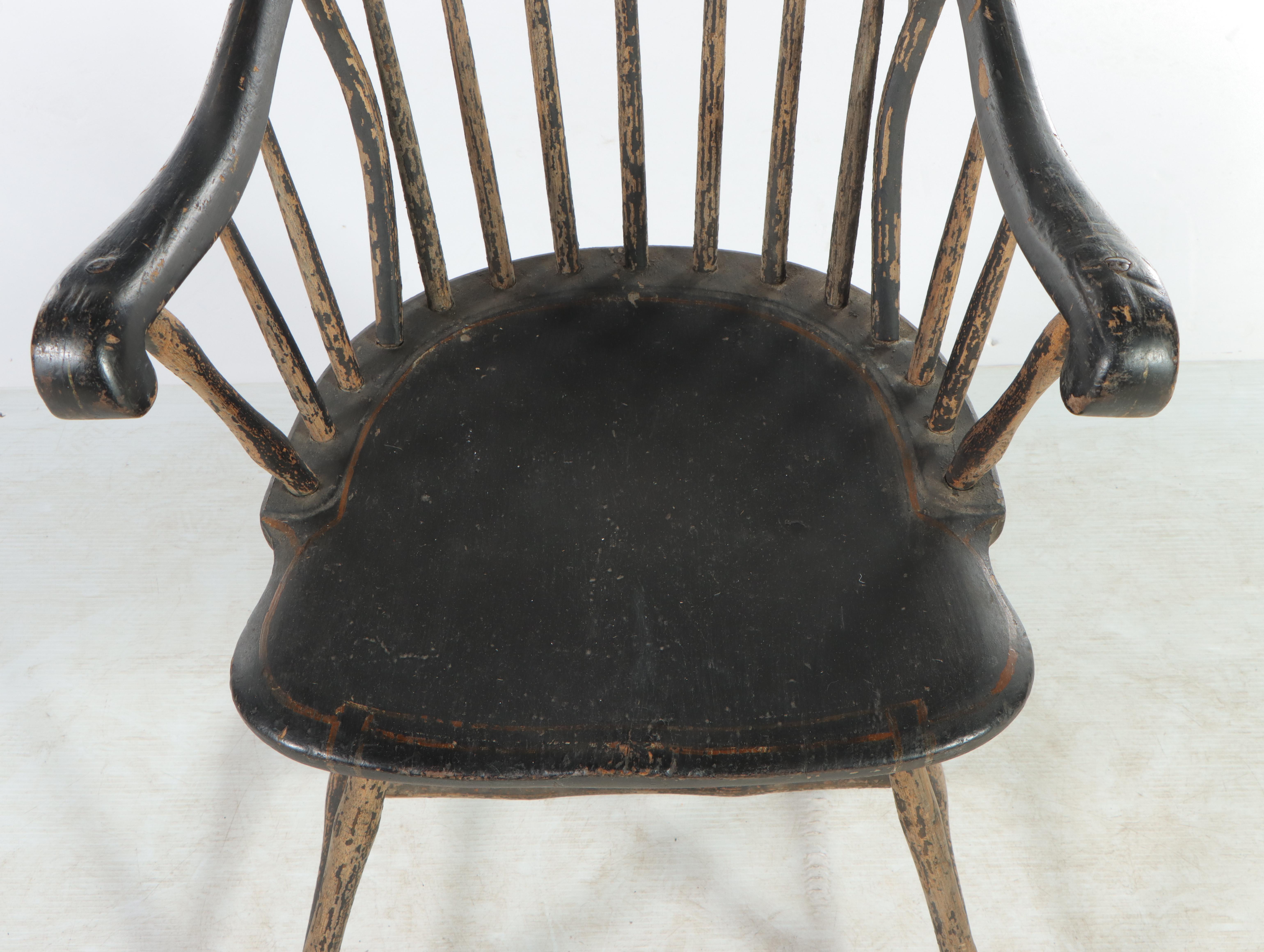 American Primitive Windsor Painted Mixed Woods Armchair, Early 19th Century