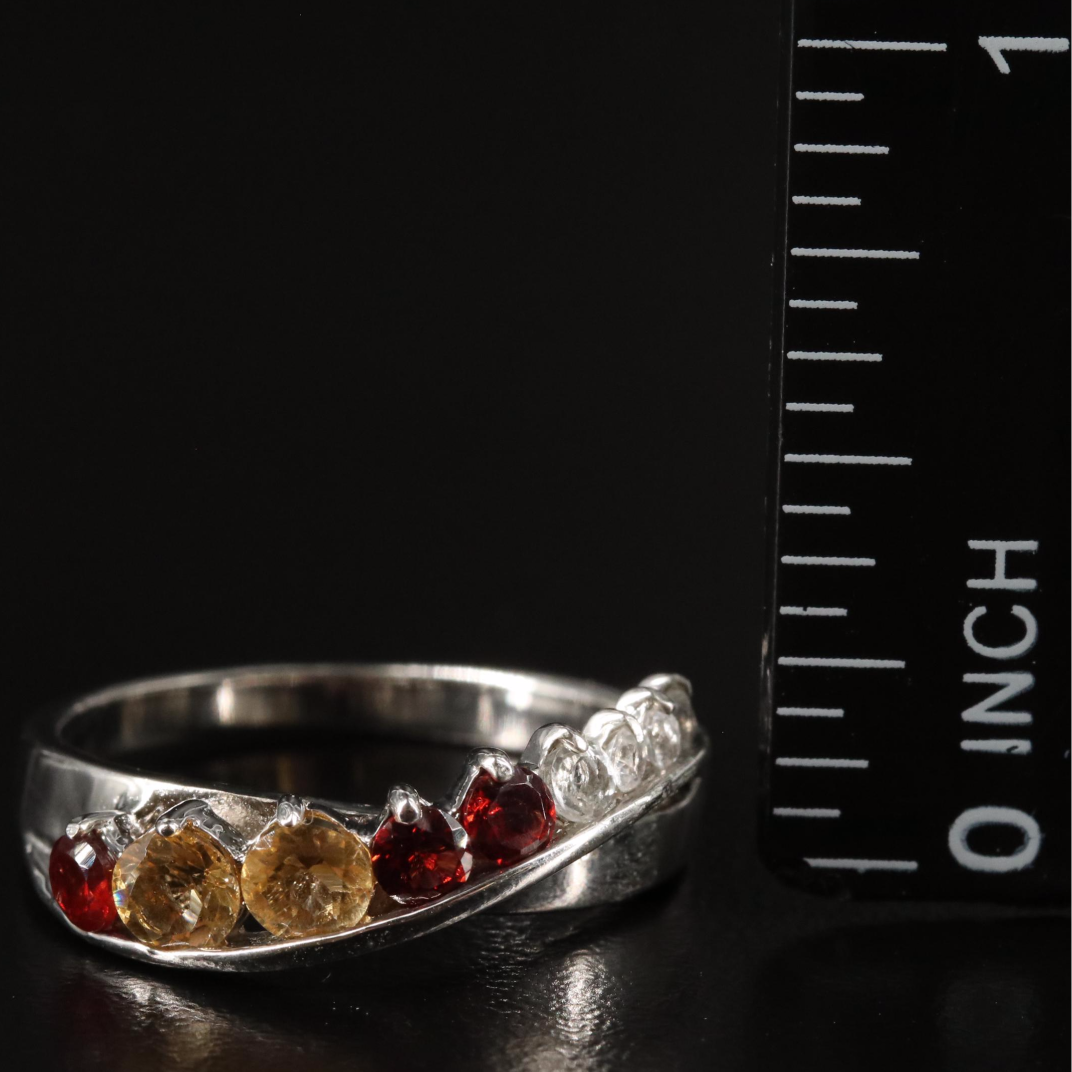 Sterling Citrine Garnet and White Topaz Ring
