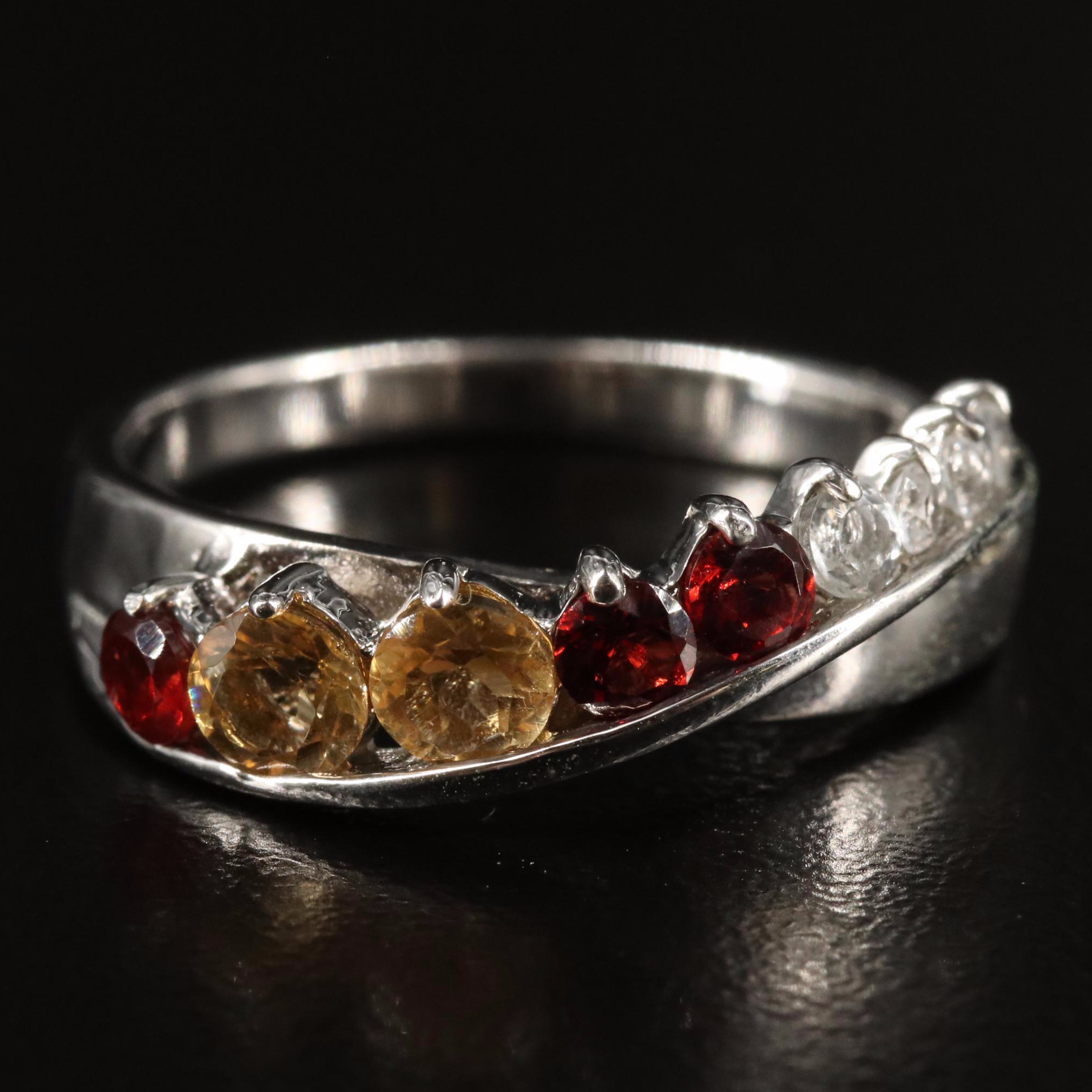 Sterling Citrine Garnet and White Topaz Ring