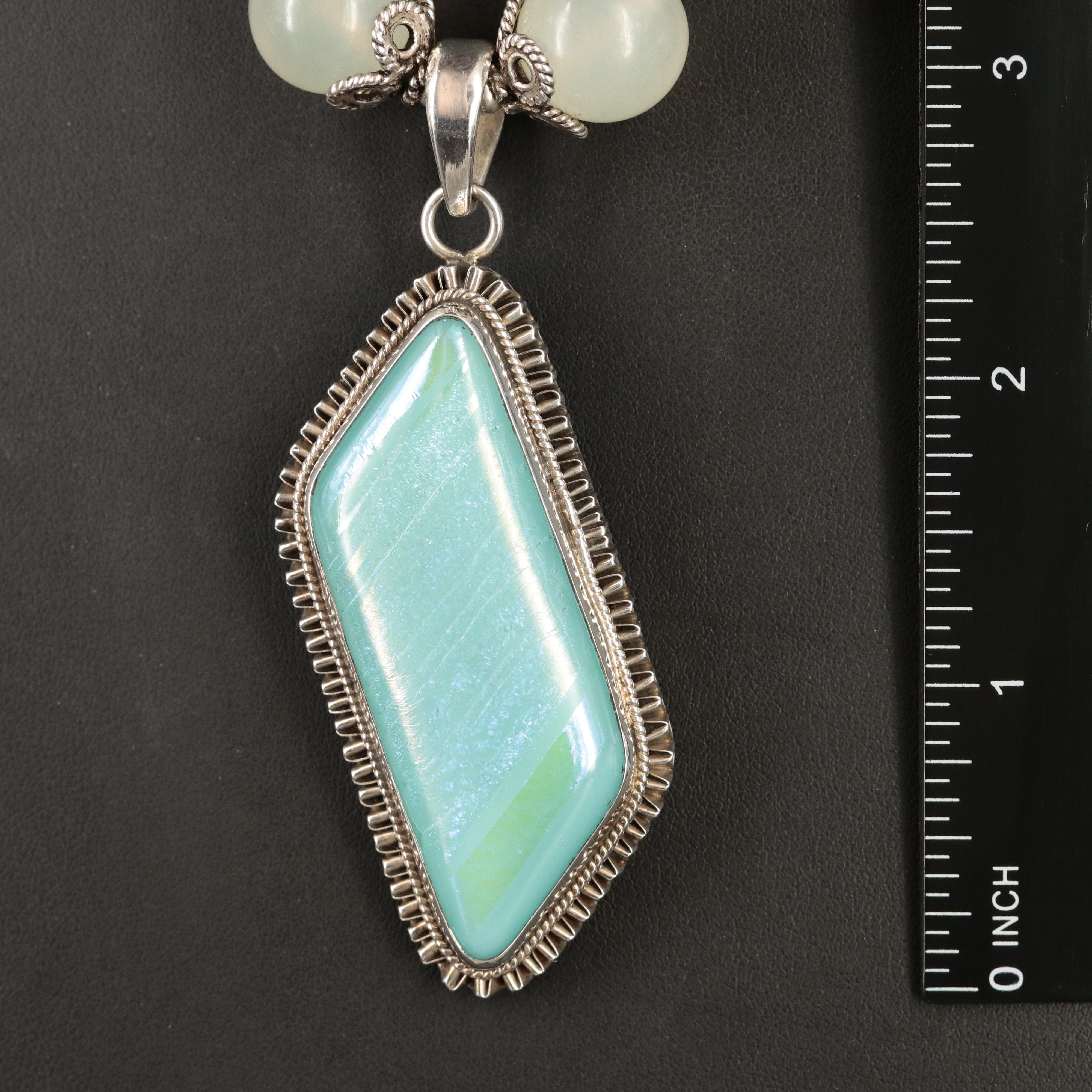 Sterling Dichroic Glass and Serpentine Necklace