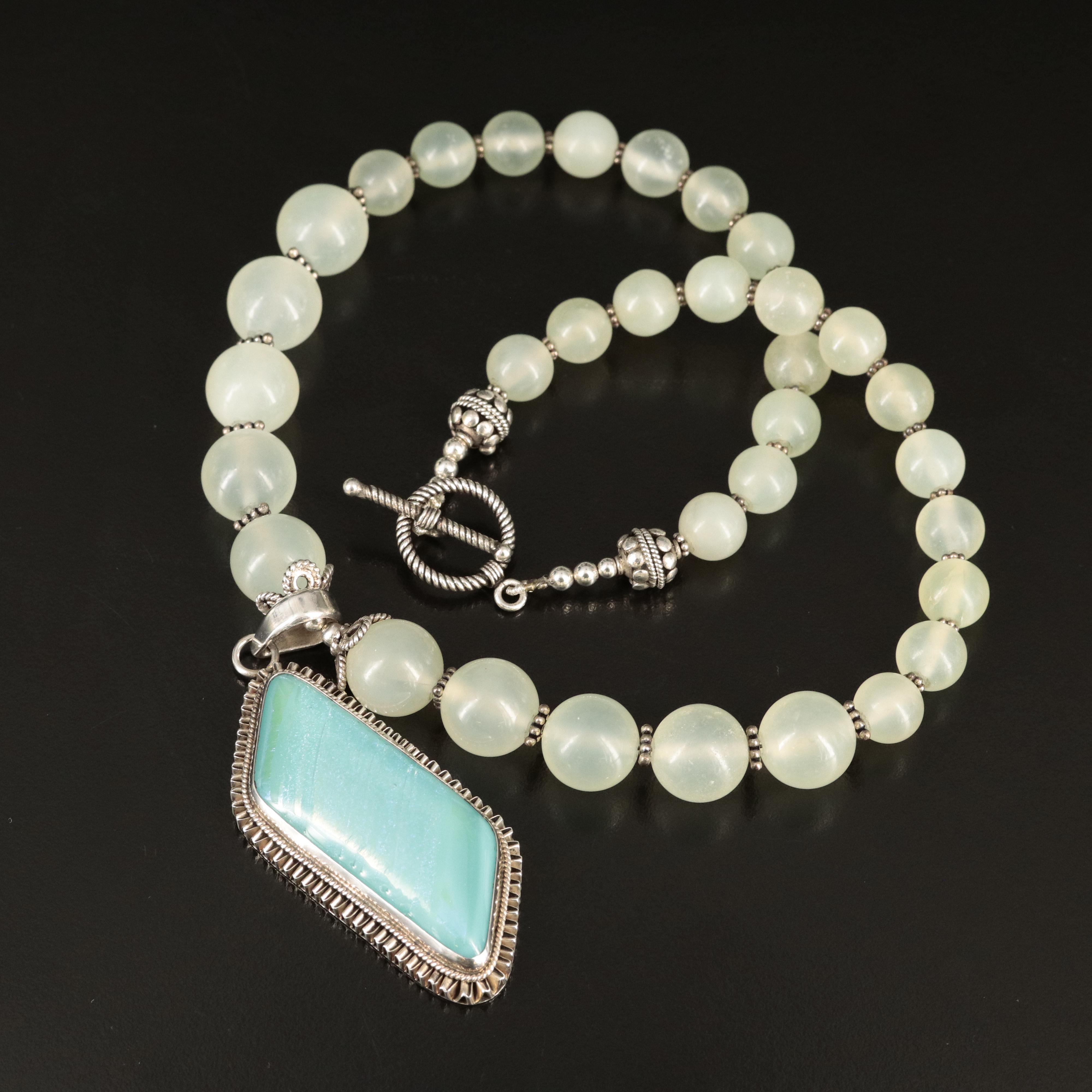 Sterling Dichroic Glass and Serpentine Necklace