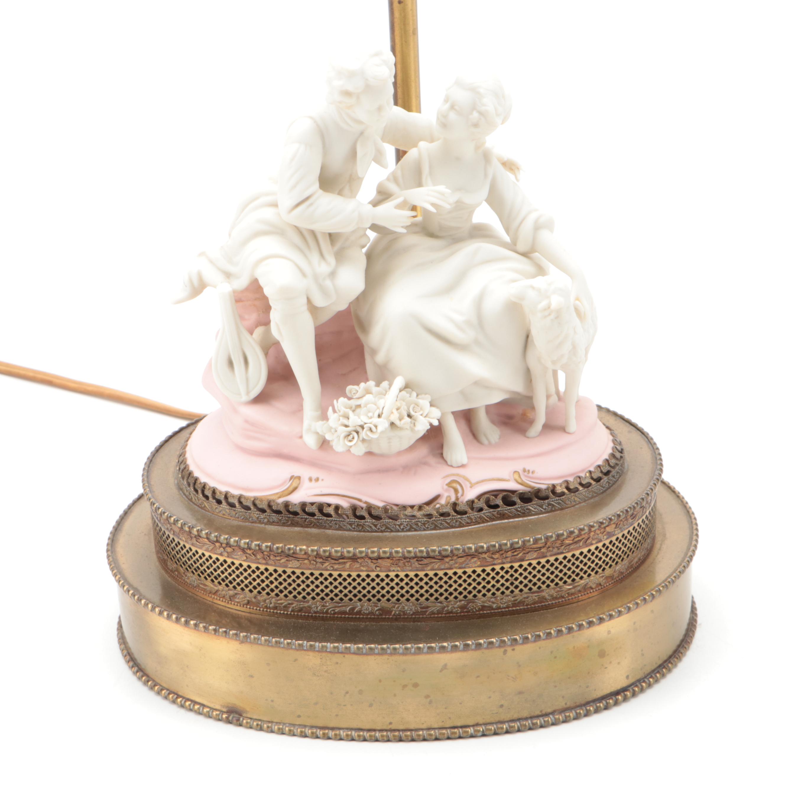 Rococo Courting Couple Bisque Table Lamp, Mid to Late 20th Century