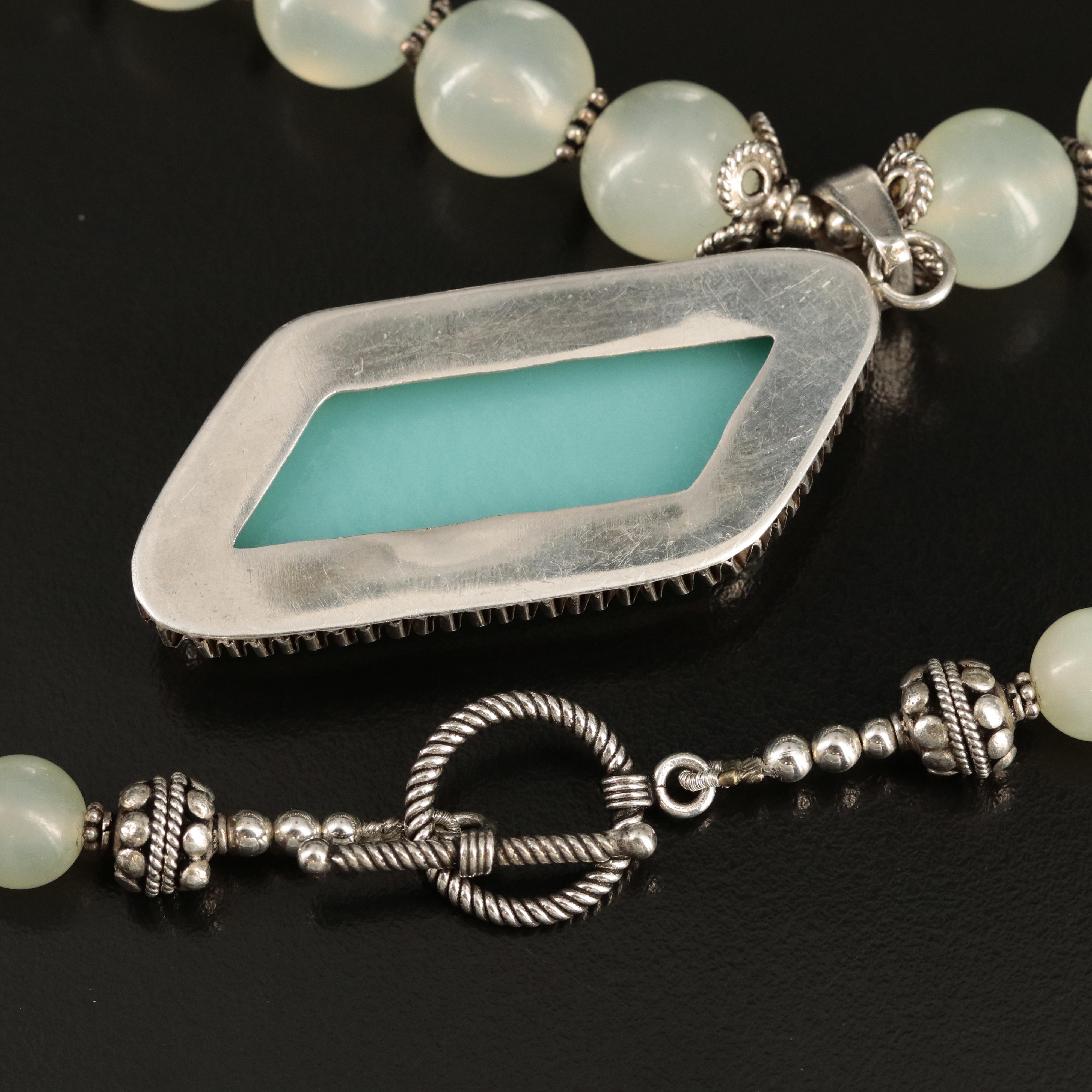 Sterling Dichroic Glass and Serpentine Necklace