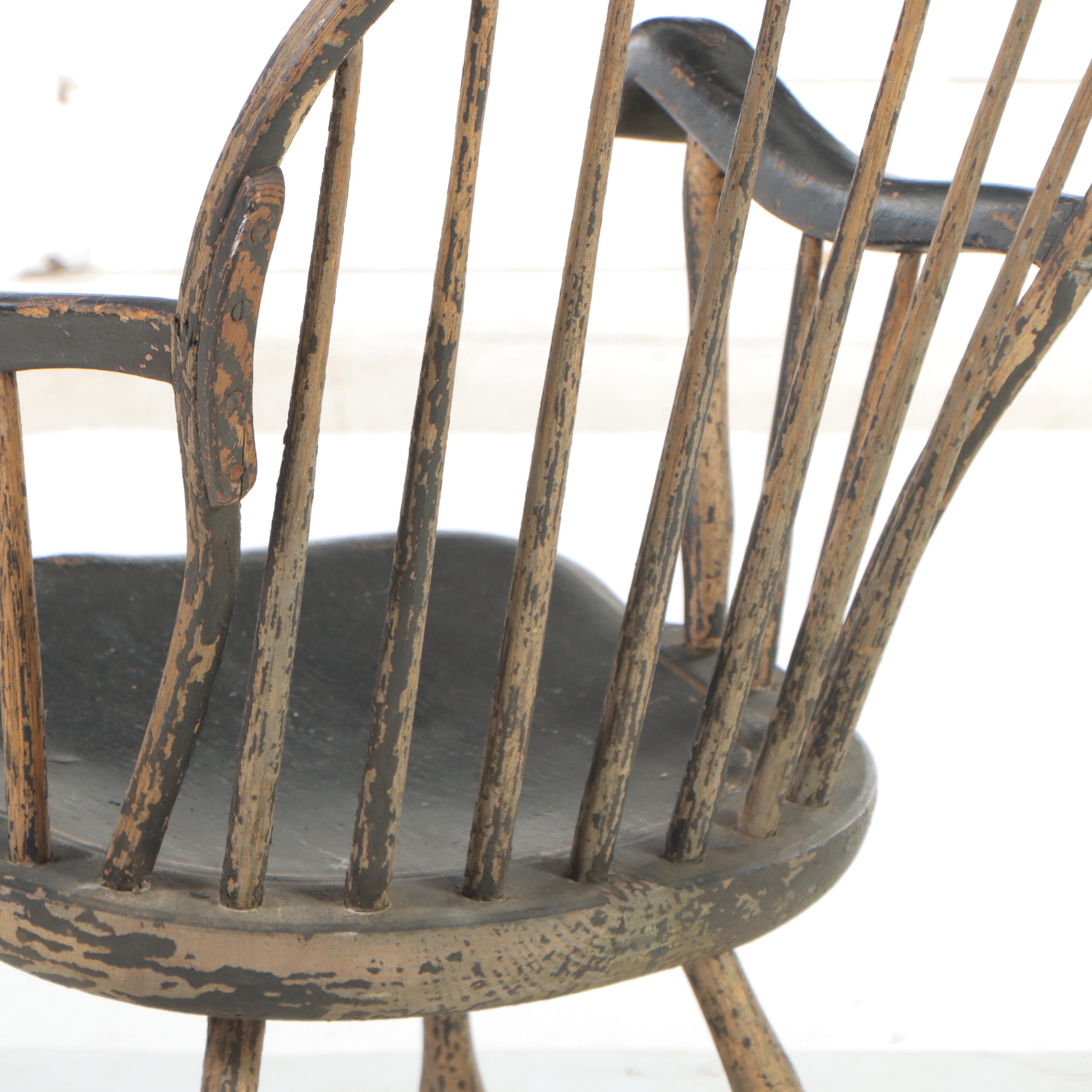 American Primitive Windsor Painted Mixed Woods Armchair, Early 19th Century