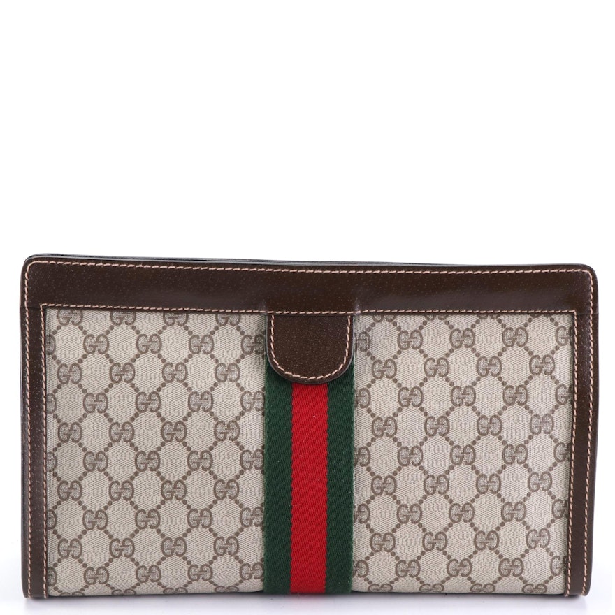 Gucci Parfums Web Oversized Pouch in GG Coated Canvas and Leather with Box