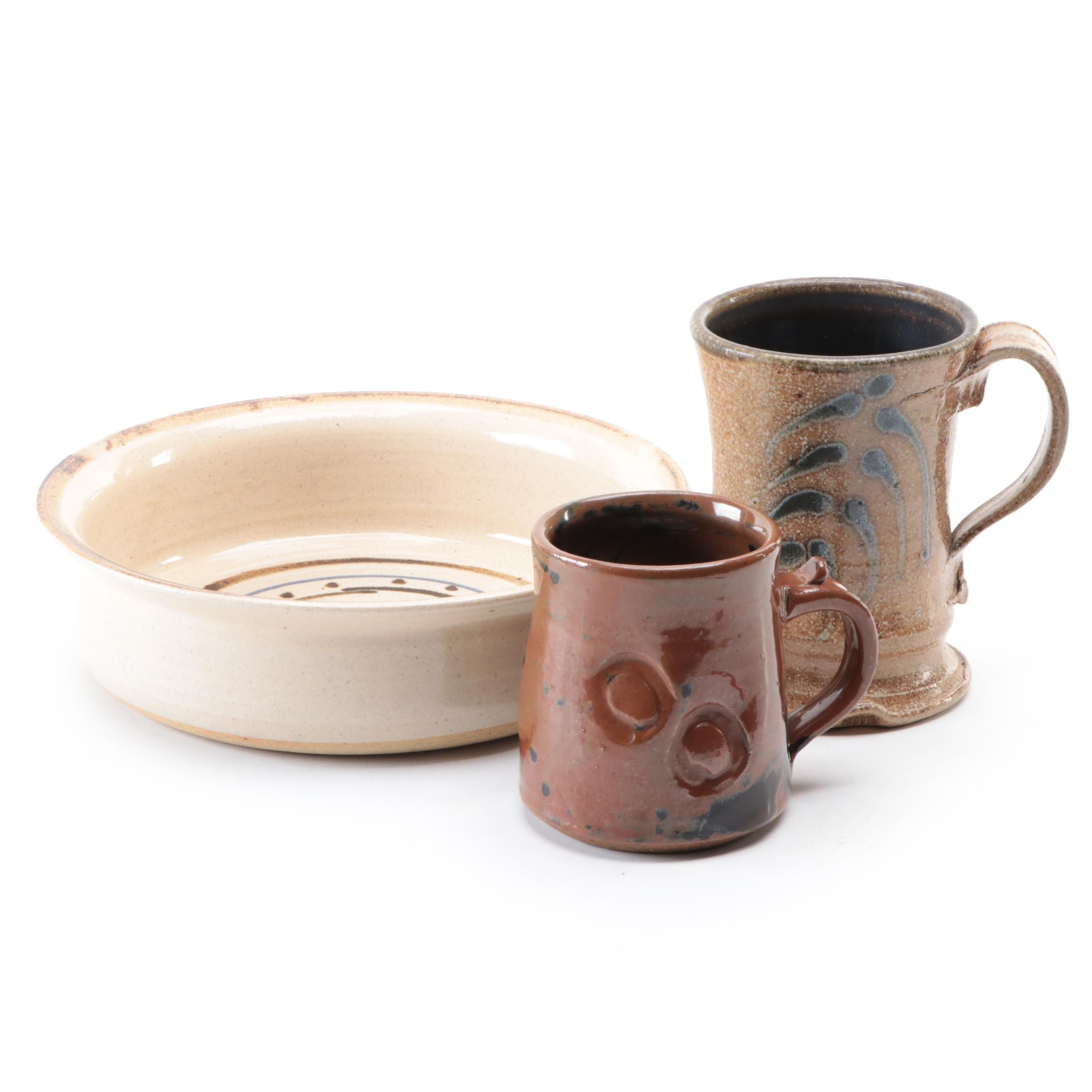 Studio Pottery Serving Bowl and Mugs