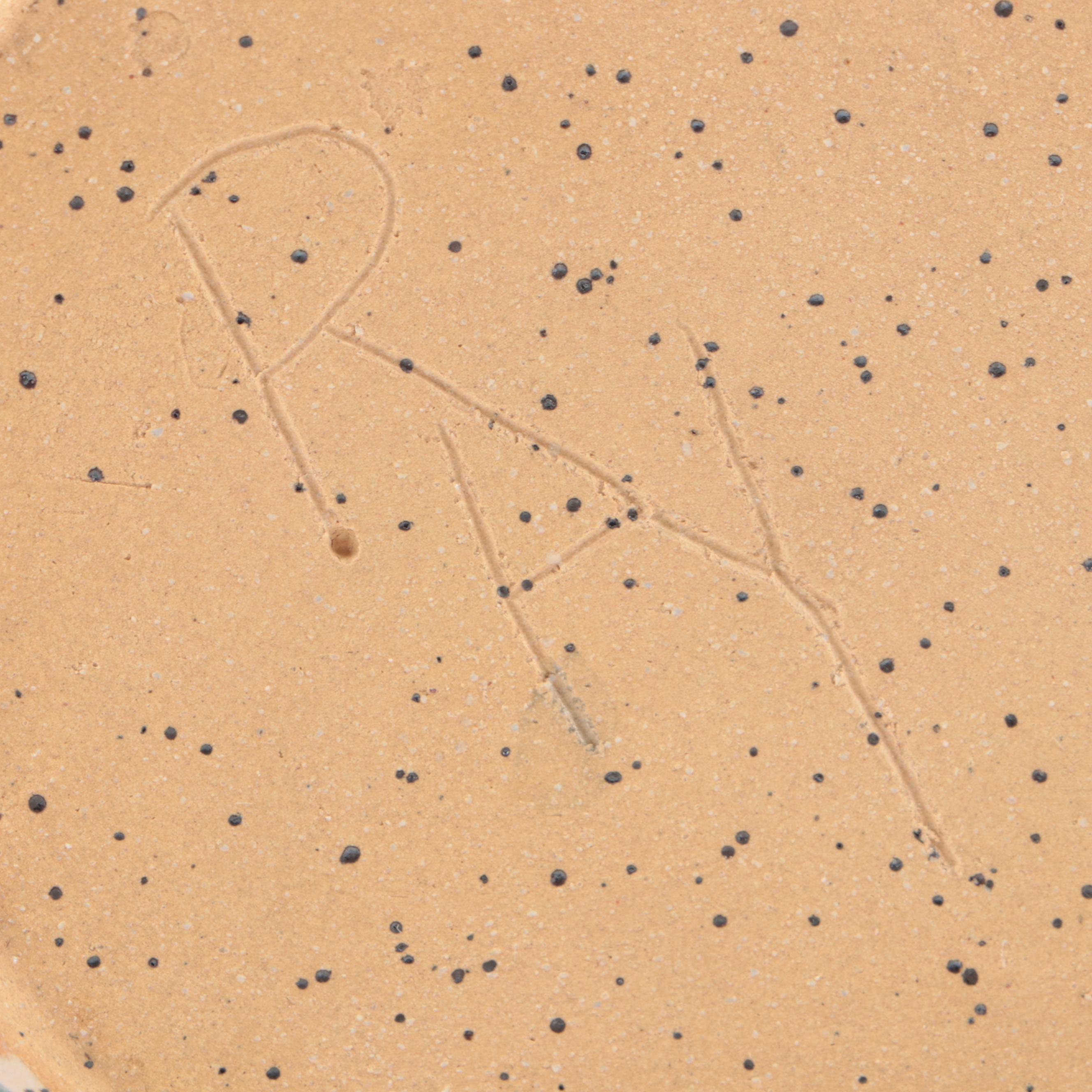 Signed Earthenware Vase with Hand Glazed Swan Figurines