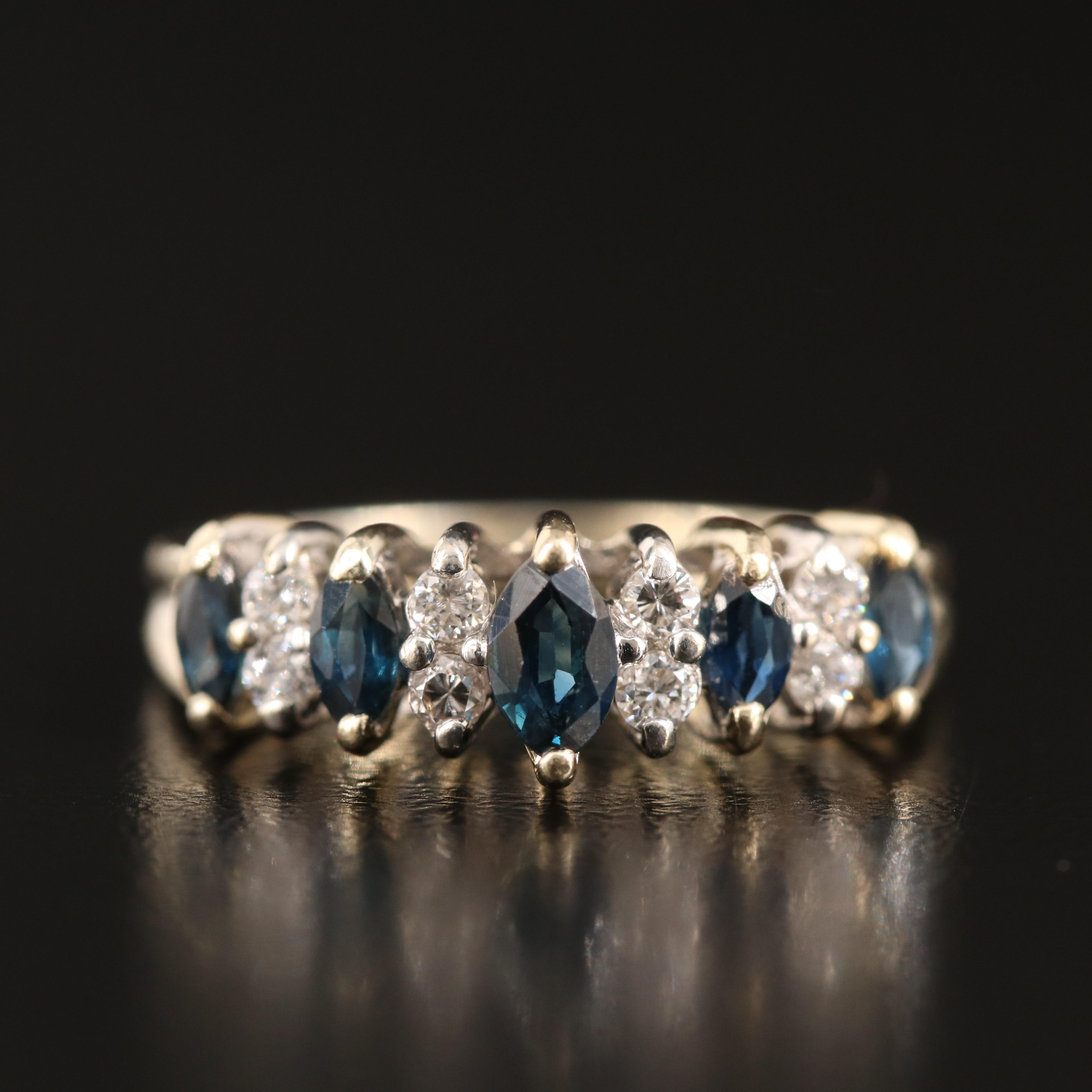 14K Sapphire and Diamond Stepped Ring