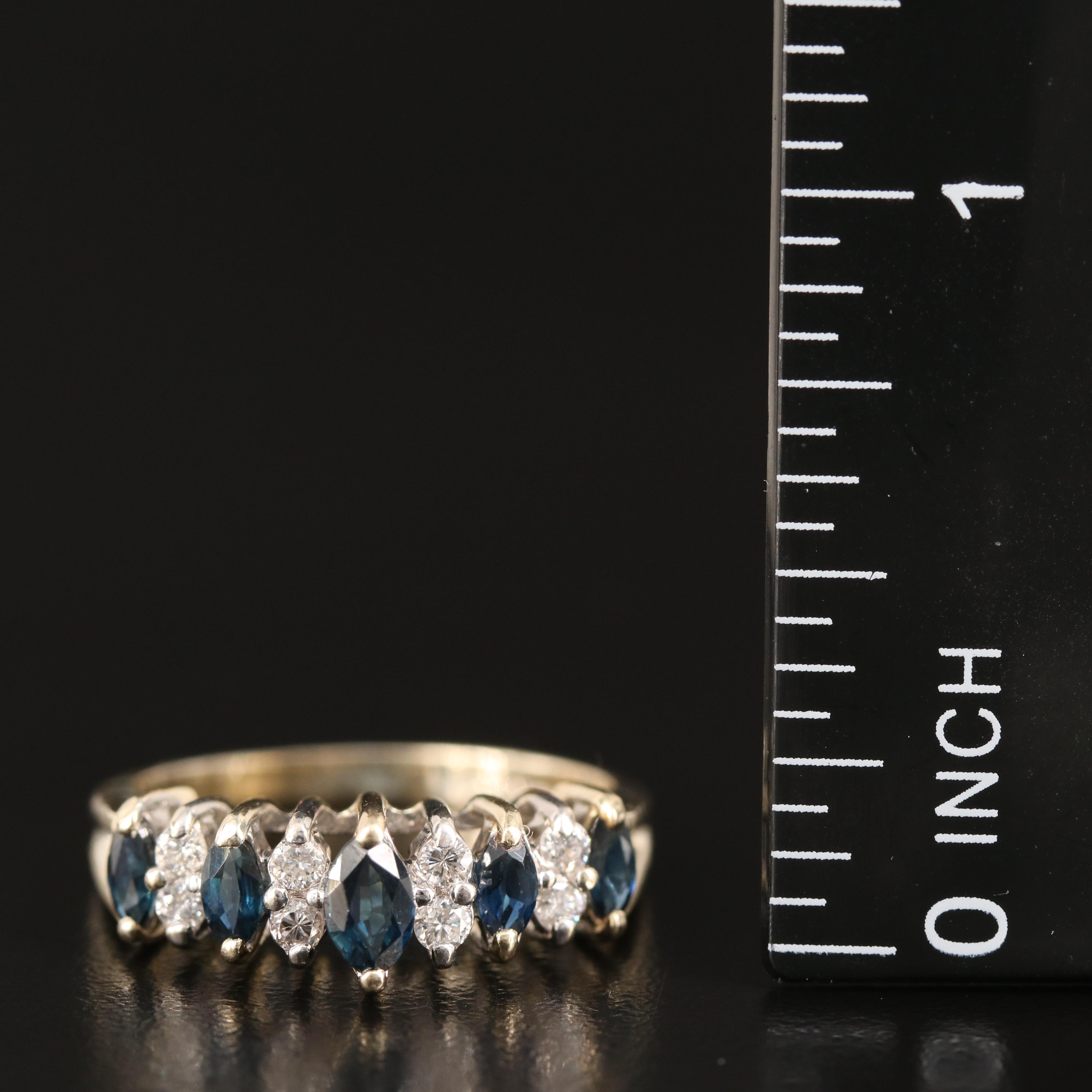 14K Sapphire and Diamond Stepped Ring