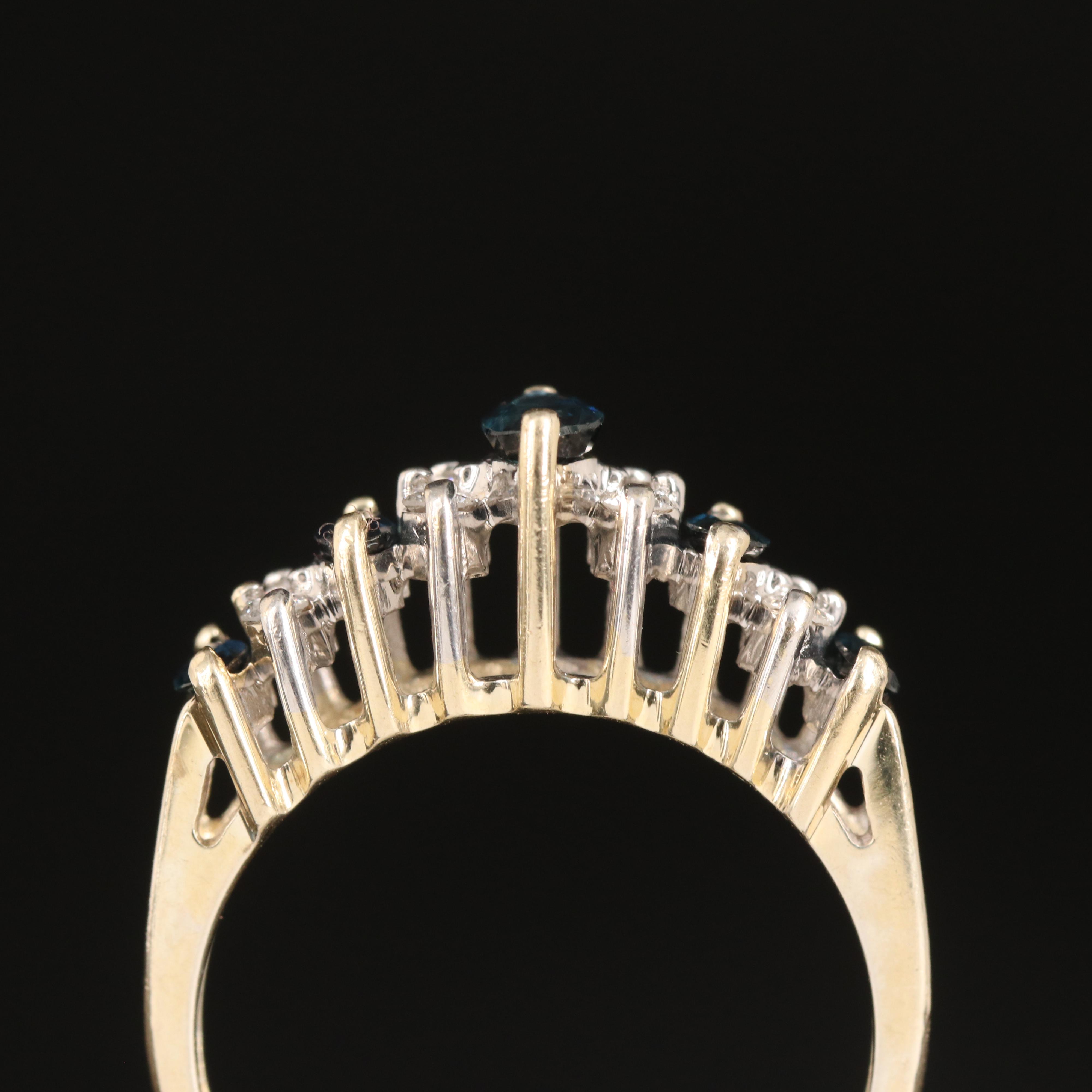 14K Sapphire and Diamond Stepped Ring