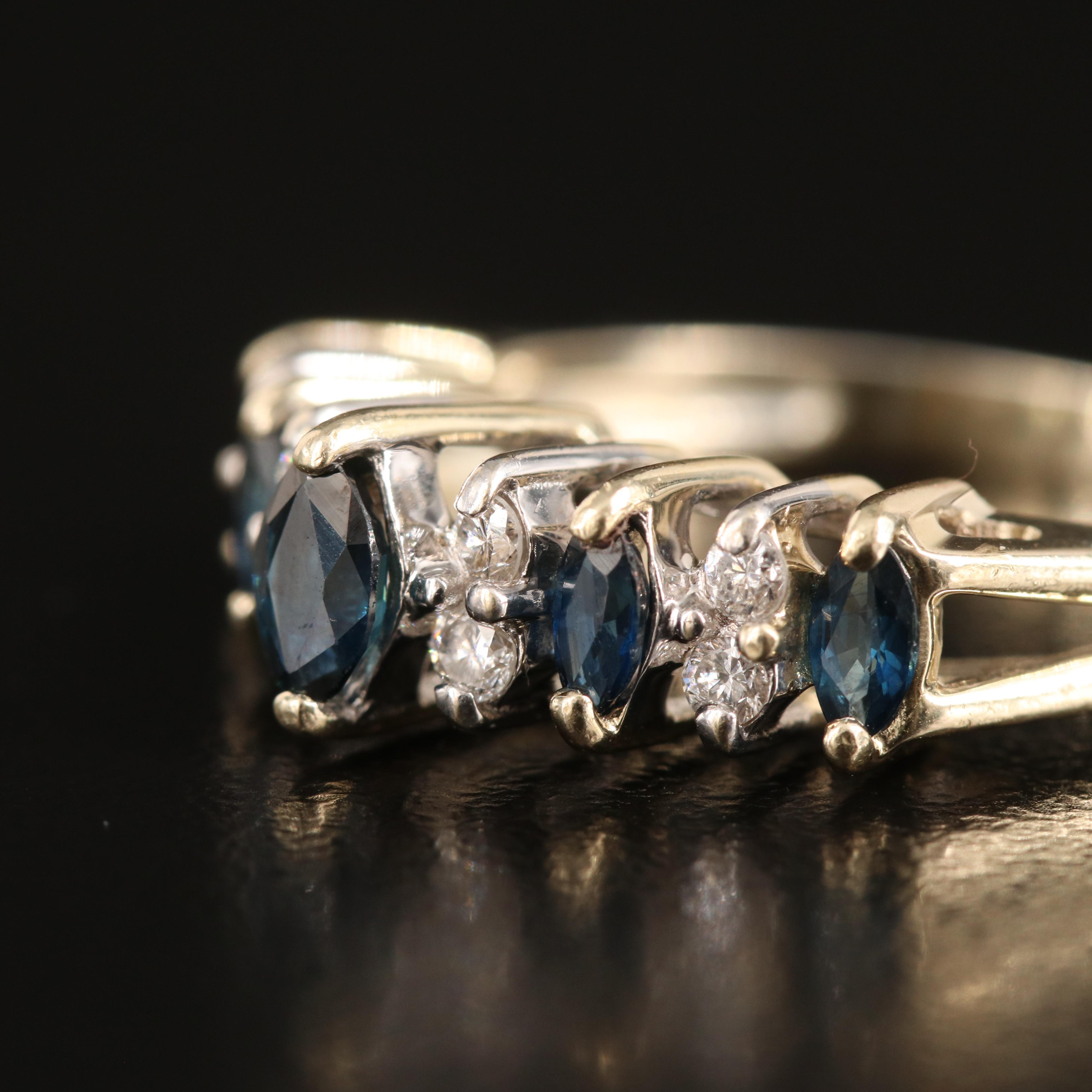 14K Sapphire and Diamond Stepped Ring