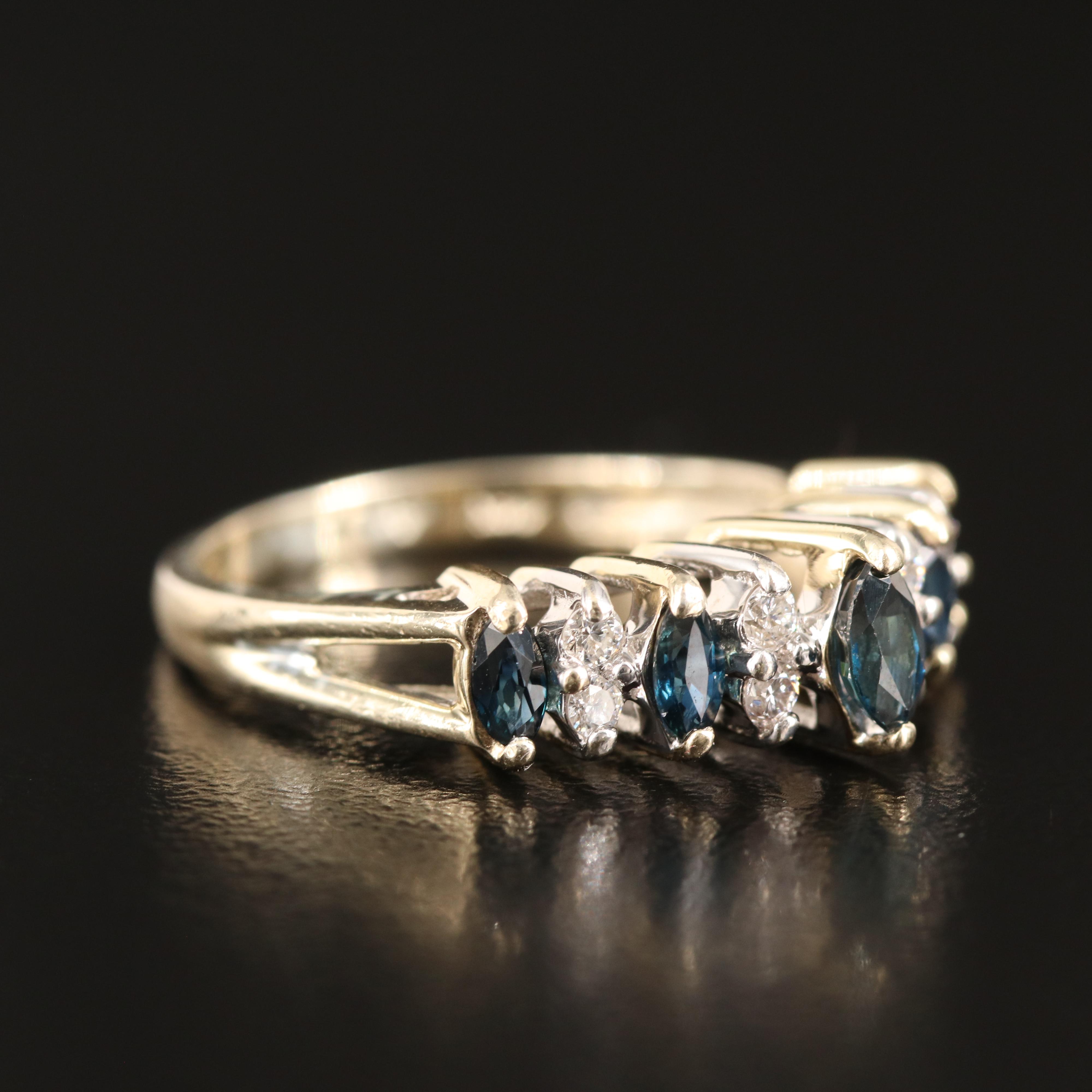 14K Sapphire and Diamond Stepped Ring