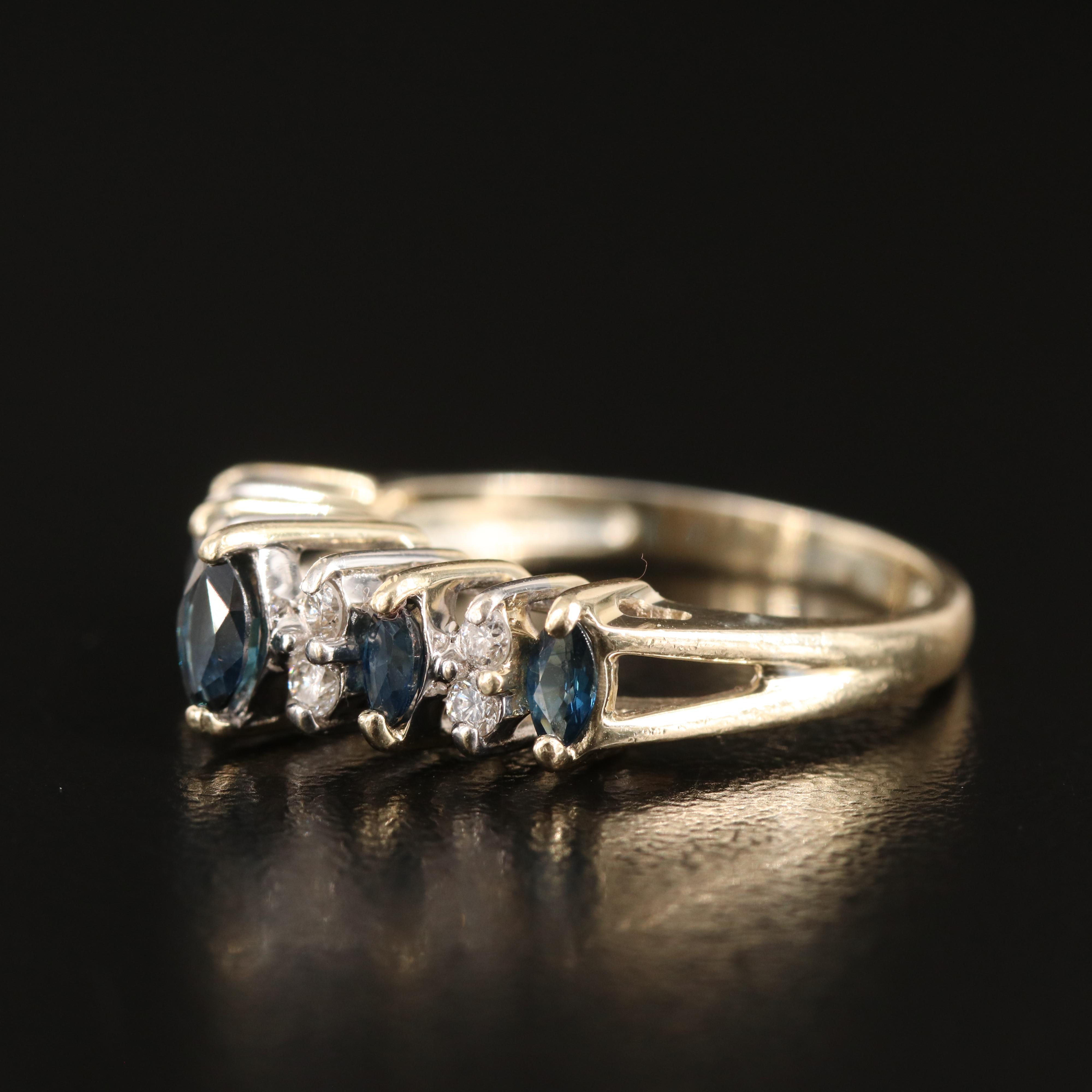 14K Sapphire and Diamond Stepped Ring