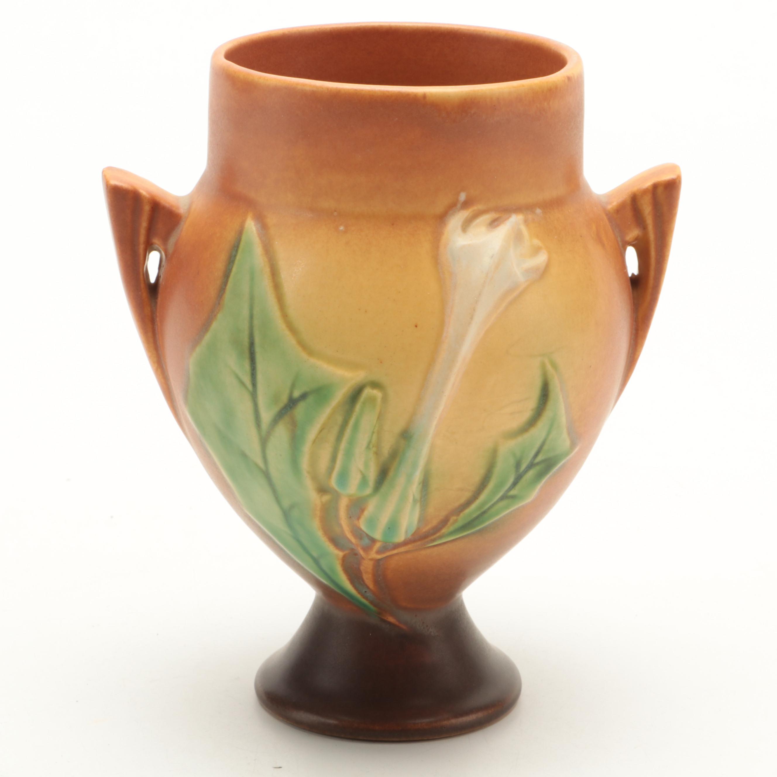 Roseville Pottery "Thornapple" Handled Vase with Other Glazed Ceramic Vase