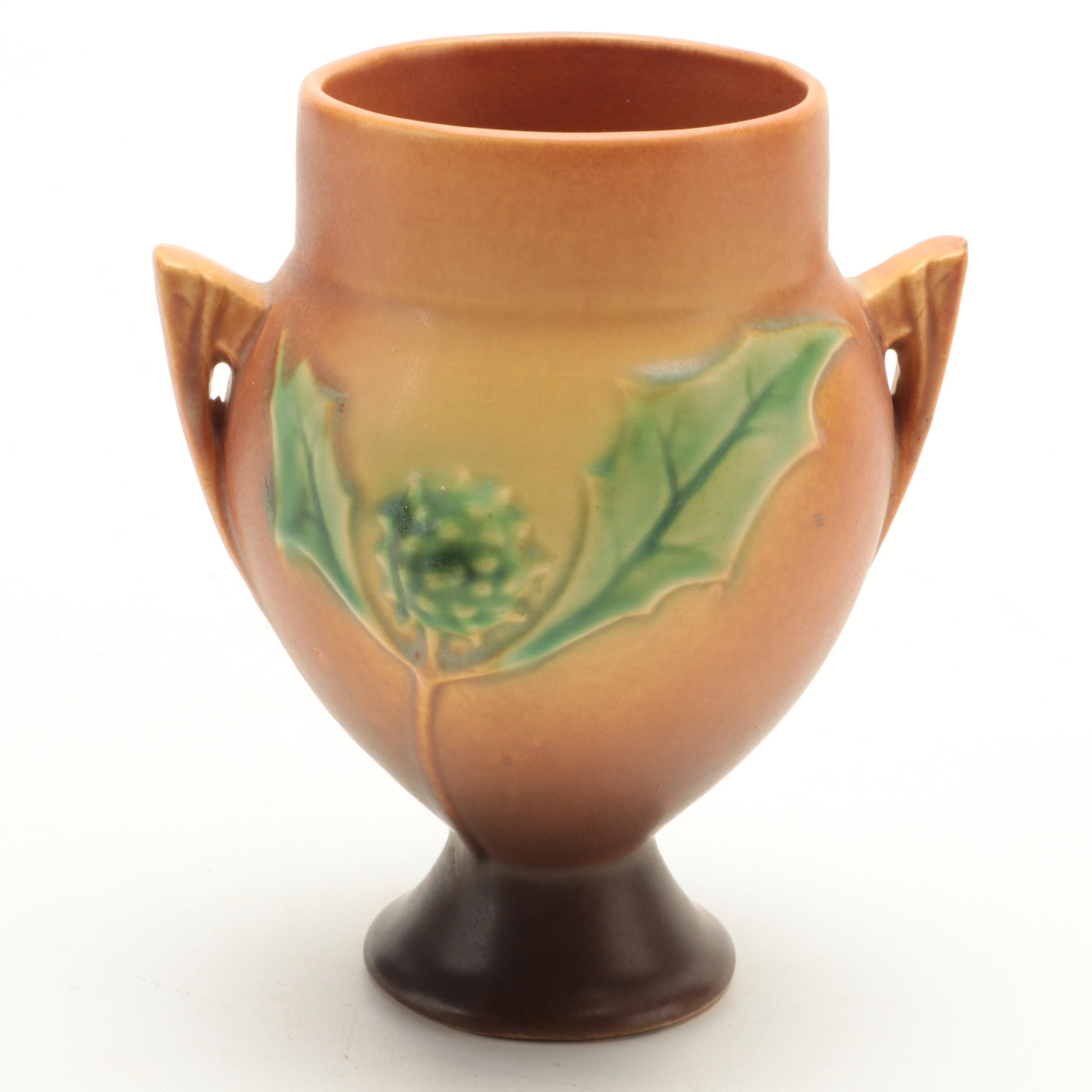 Roseville Pottery "Thornapple" Handled Vase with Other Glazed Ceramic Vase