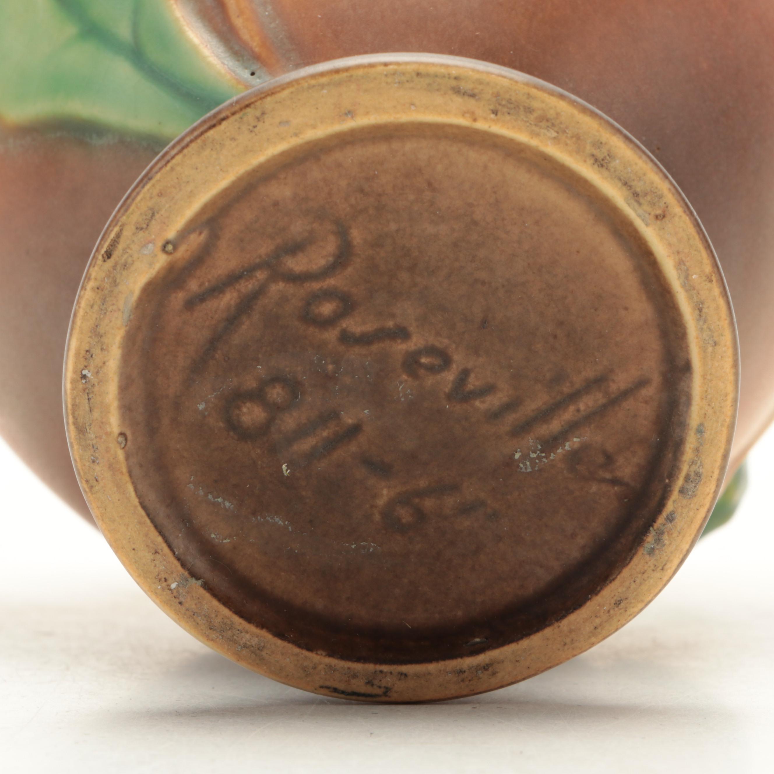 Roseville Pottery "Thornapple" Handled Vase with Other Glazed Ceramic Vase