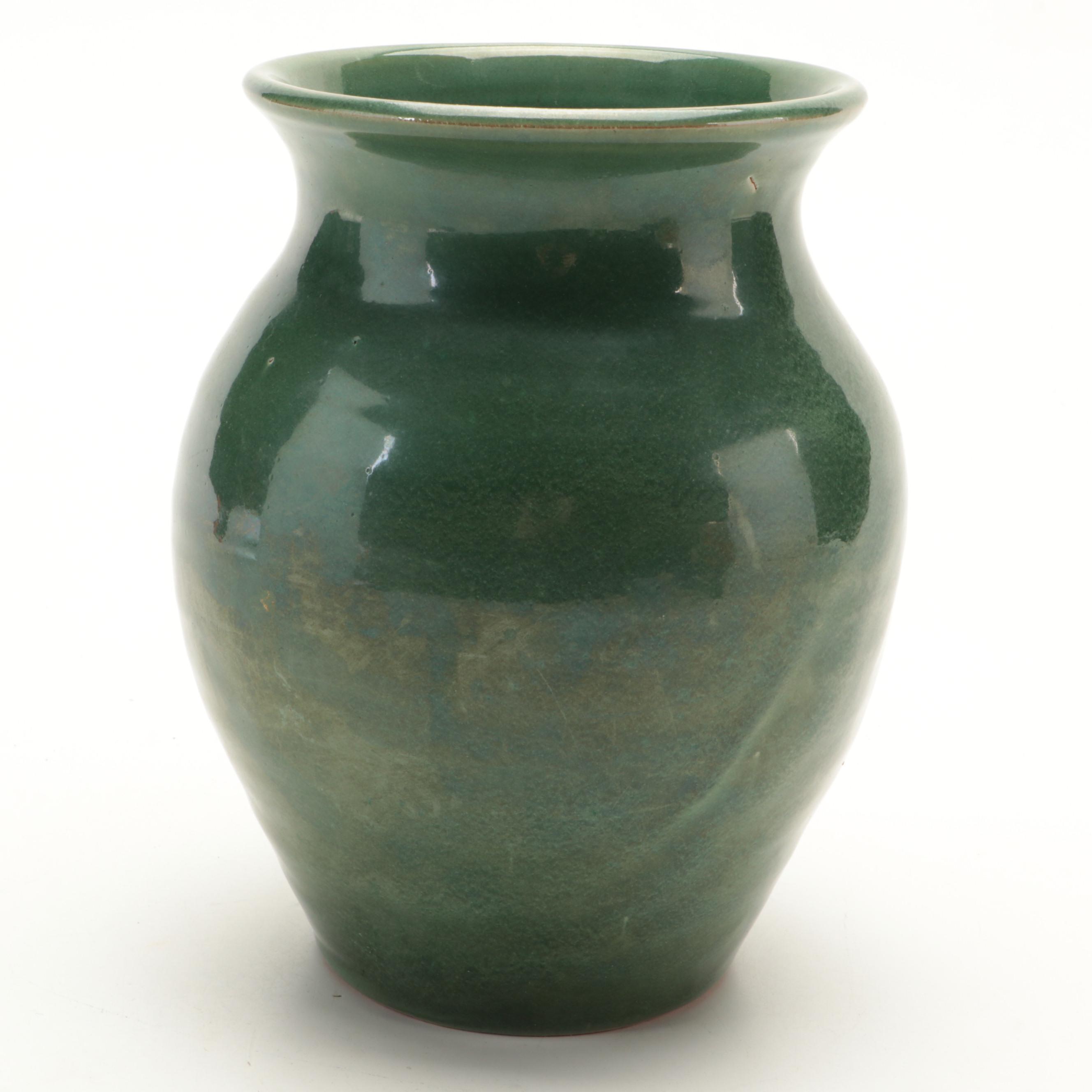 Roseville Pottery "Thornapple" Handled Vase with Other Glazed Ceramic Vase