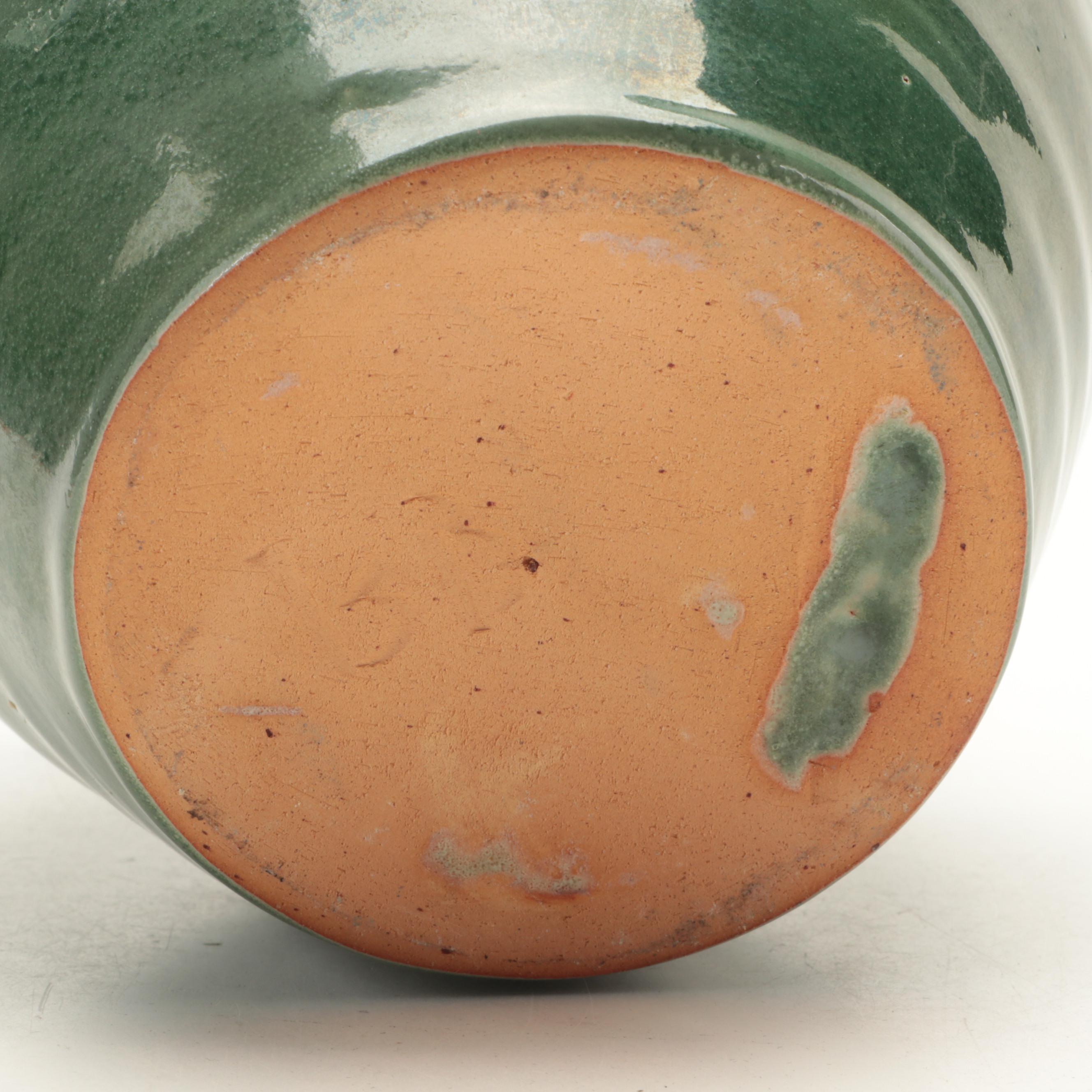 Roseville Pottery "Thornapple" Handled Vase with Other Glazed Ceramic Vase