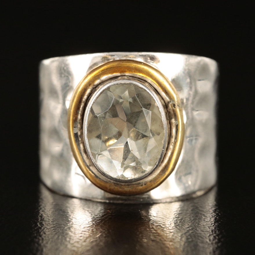 Sterling Prasiolite Ring with Brass Accents