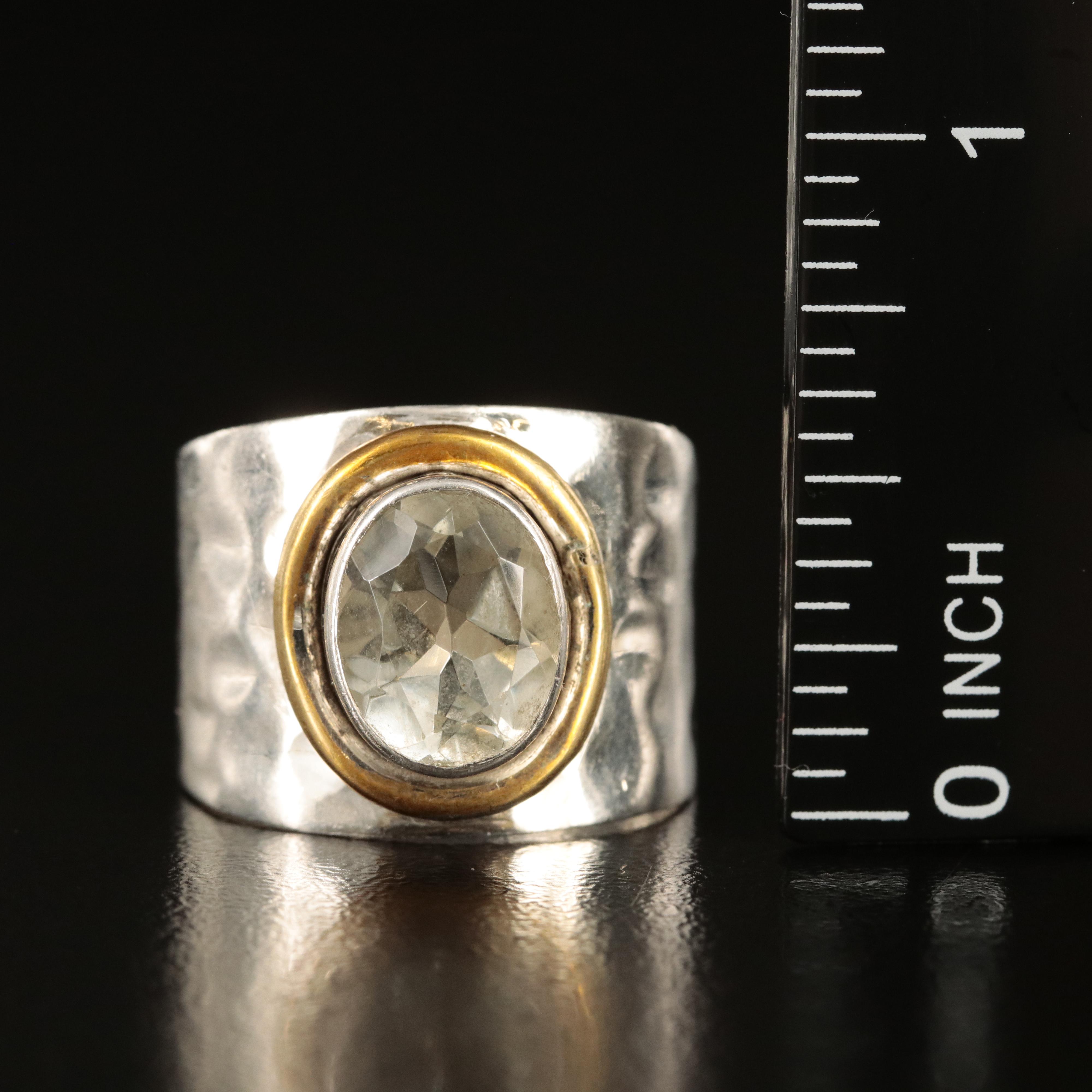 Sterling Prasiolite Ring with Brass Accents
