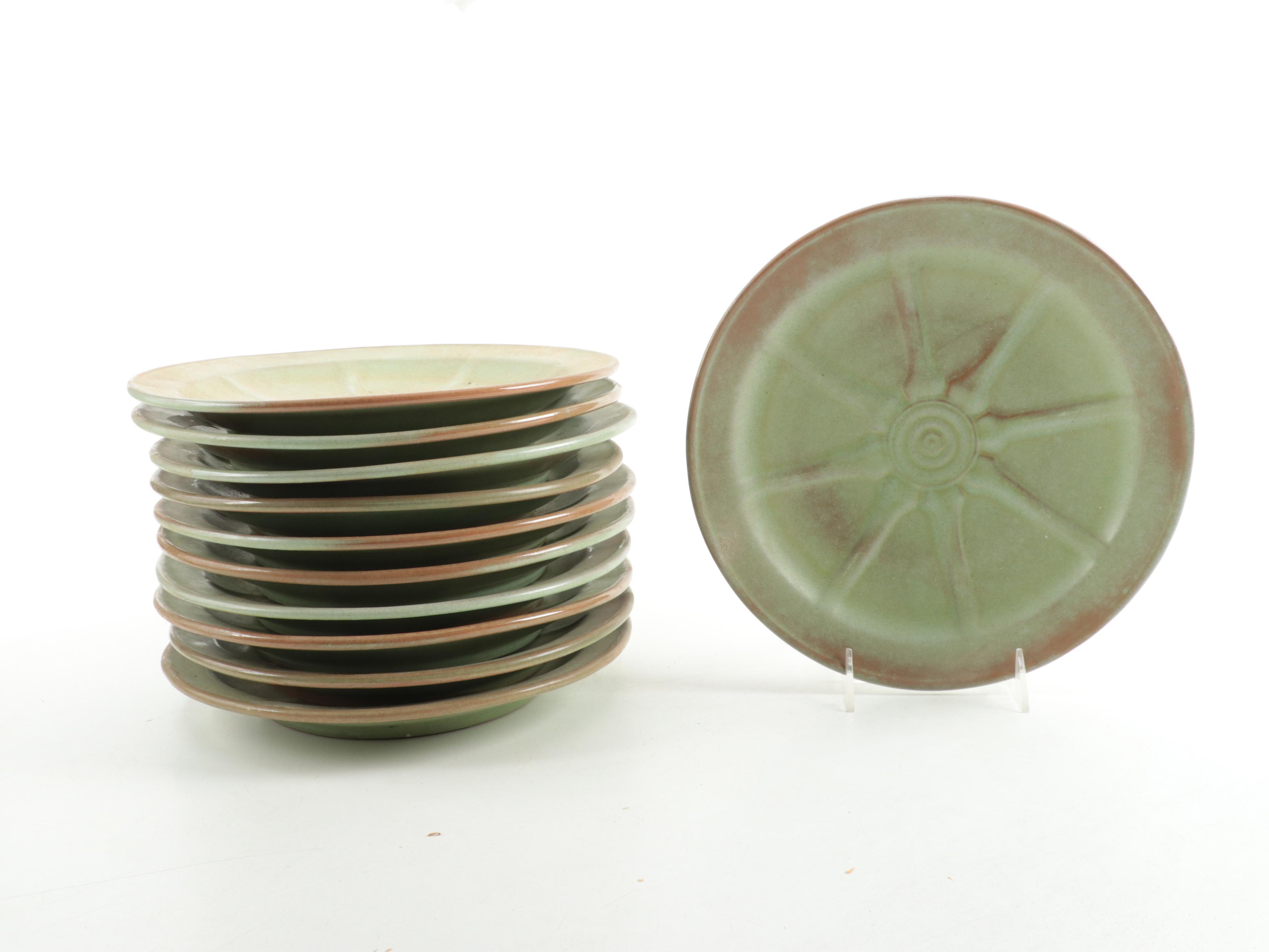 Frankoma Pottery Prairie Green "Wagon Wheel" Dinnerware, Mid to Late 20th C.