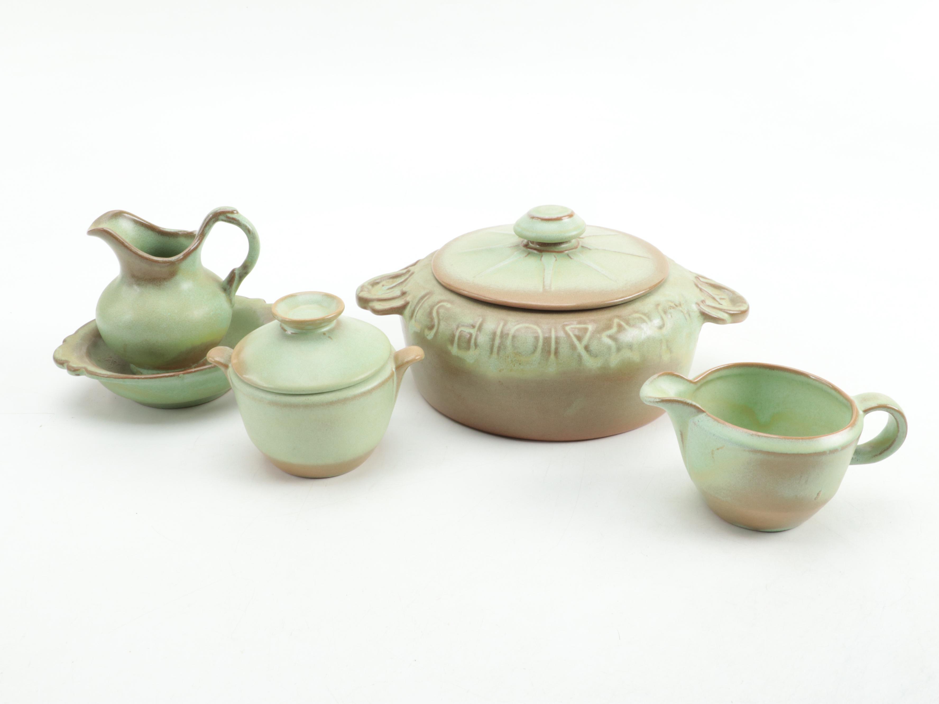 Frankoma Pottery Prairie Green "Wagon Wheel" Dinnerware, Mid to Late 20th C.