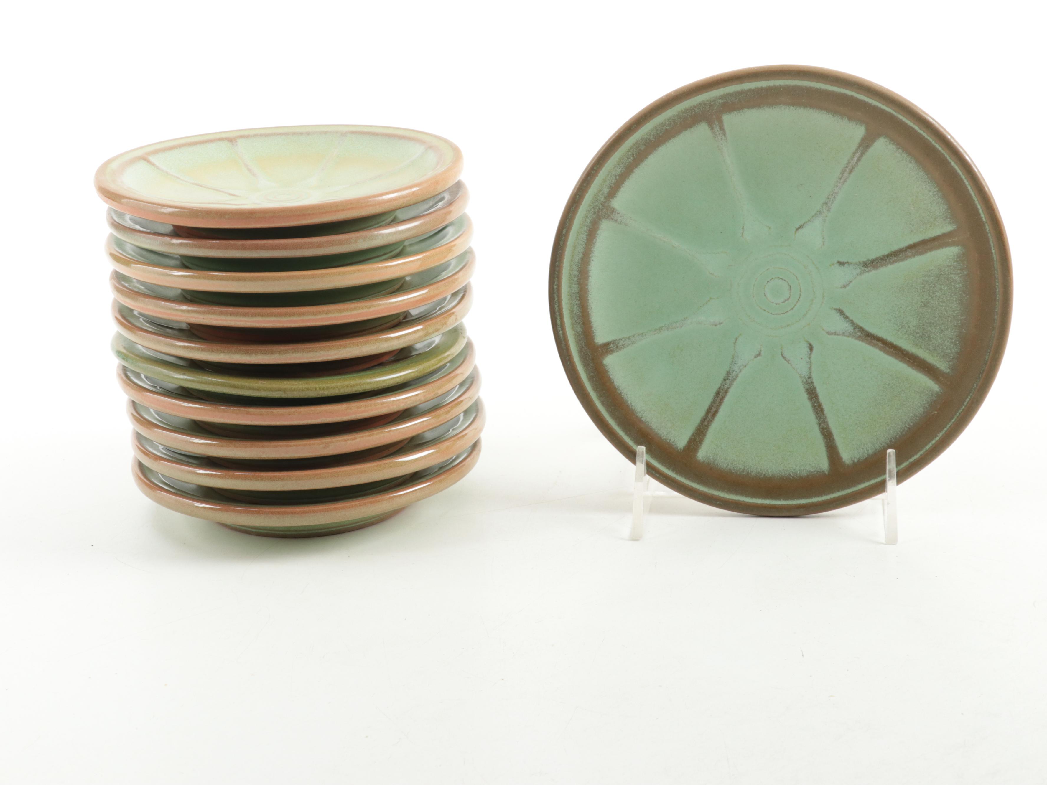 Frankoma Pottery Prairie Green "Wagon Wheel" Dinnerware, Mid to Late 20th C.