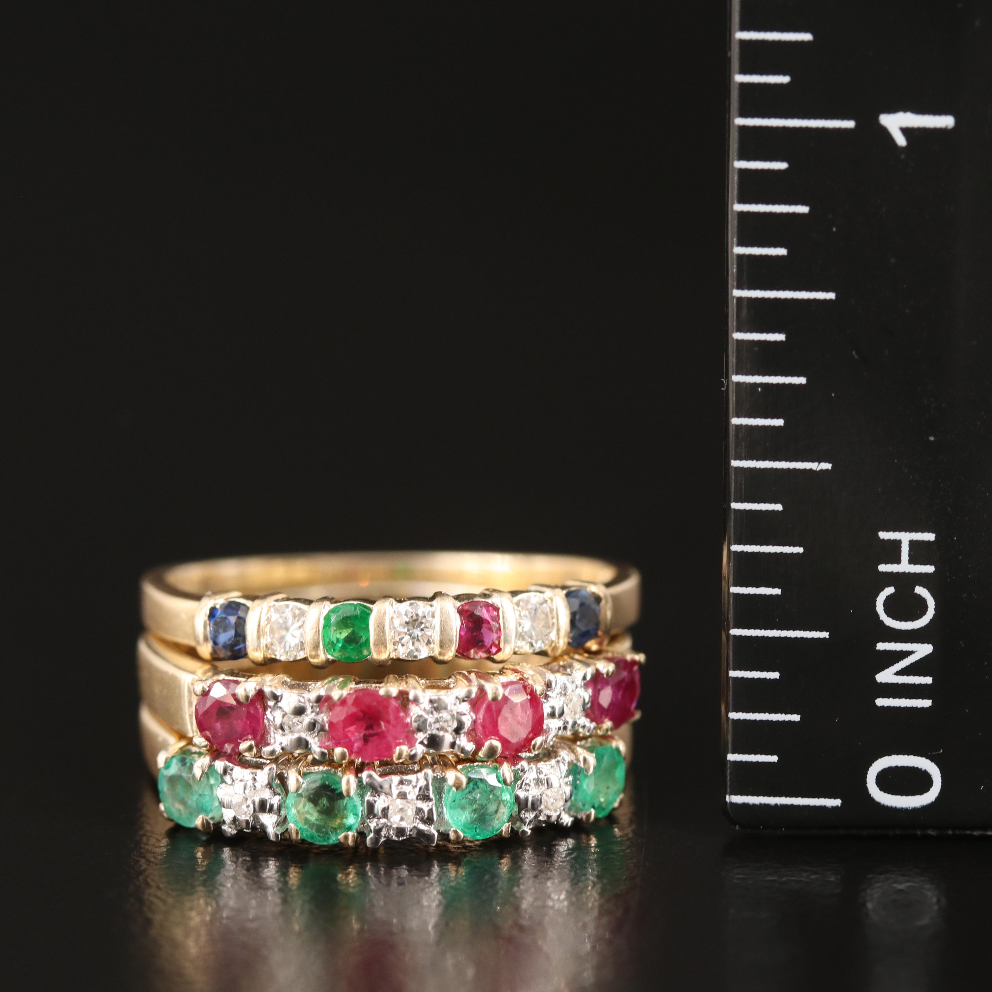 10K and 14K Ruby, Sapphire, Emerald and Diamond Stacking Rings