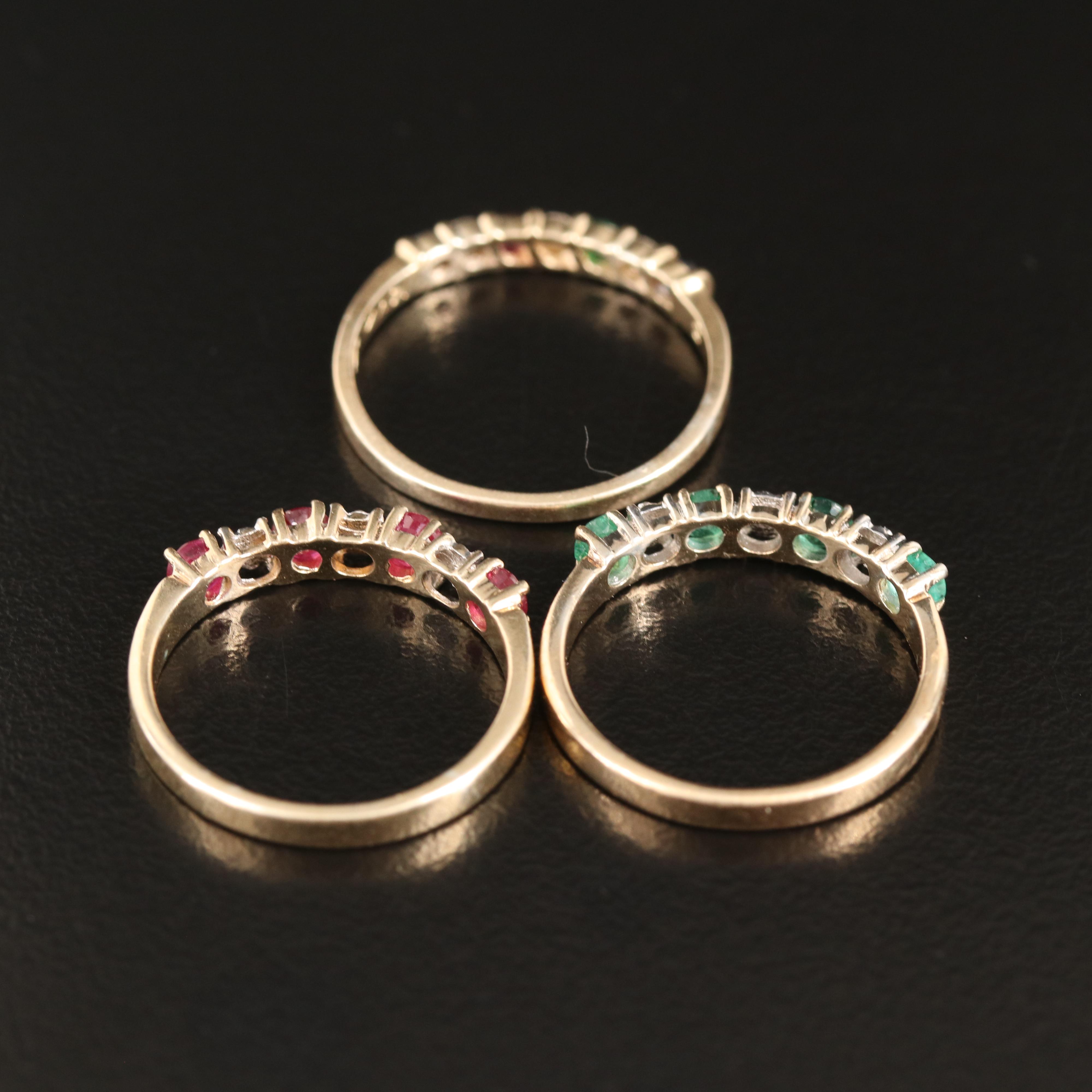 10K and 14K Ruby, Sapphire, Emerald and Diamond Stacking Rings