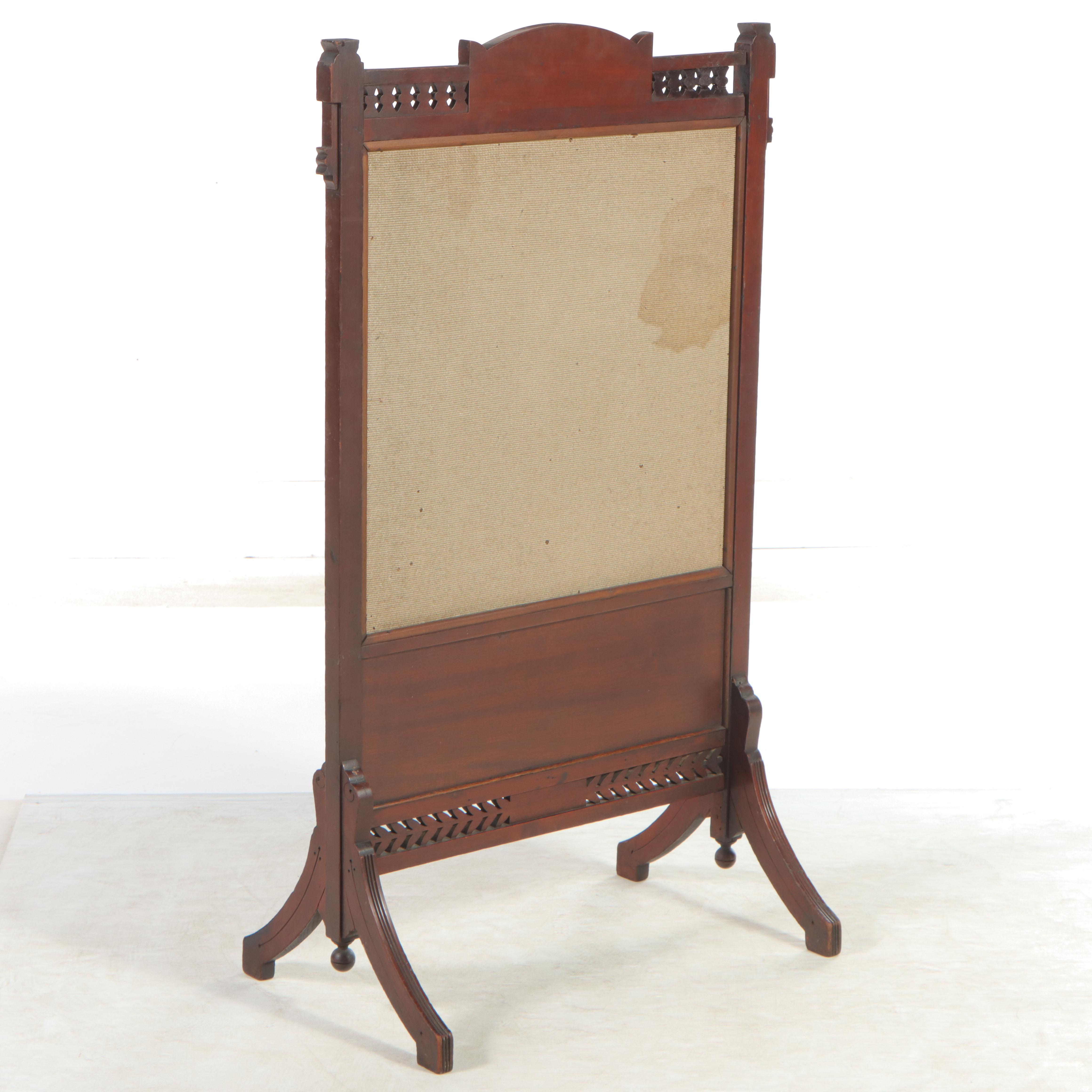 Victorian Eastlake Style Walnut, Mahogany and Needlepoint Fire Screen, 19th C