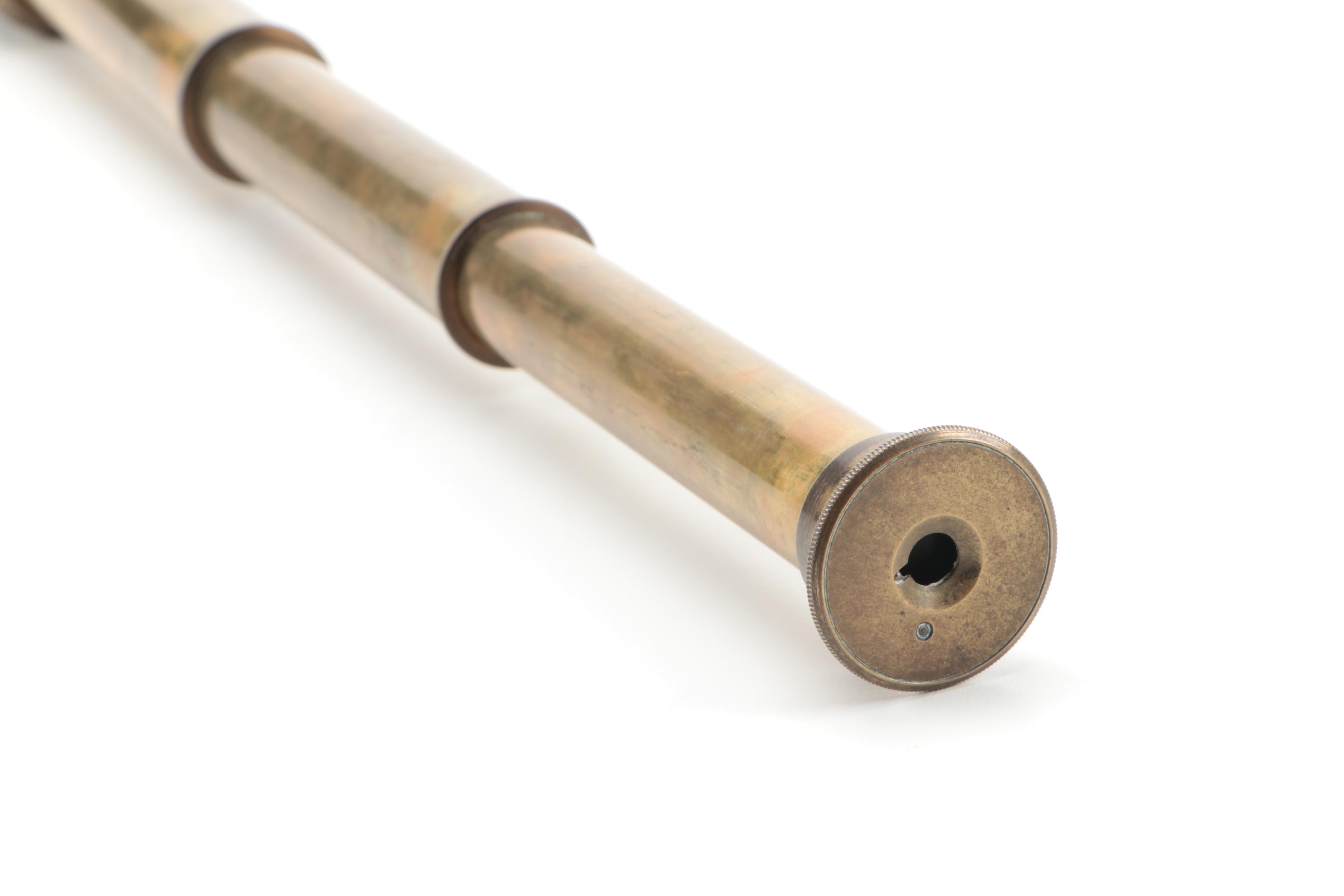 French Brass Spyglass Telescope with Leather Trim, Early 20th Century