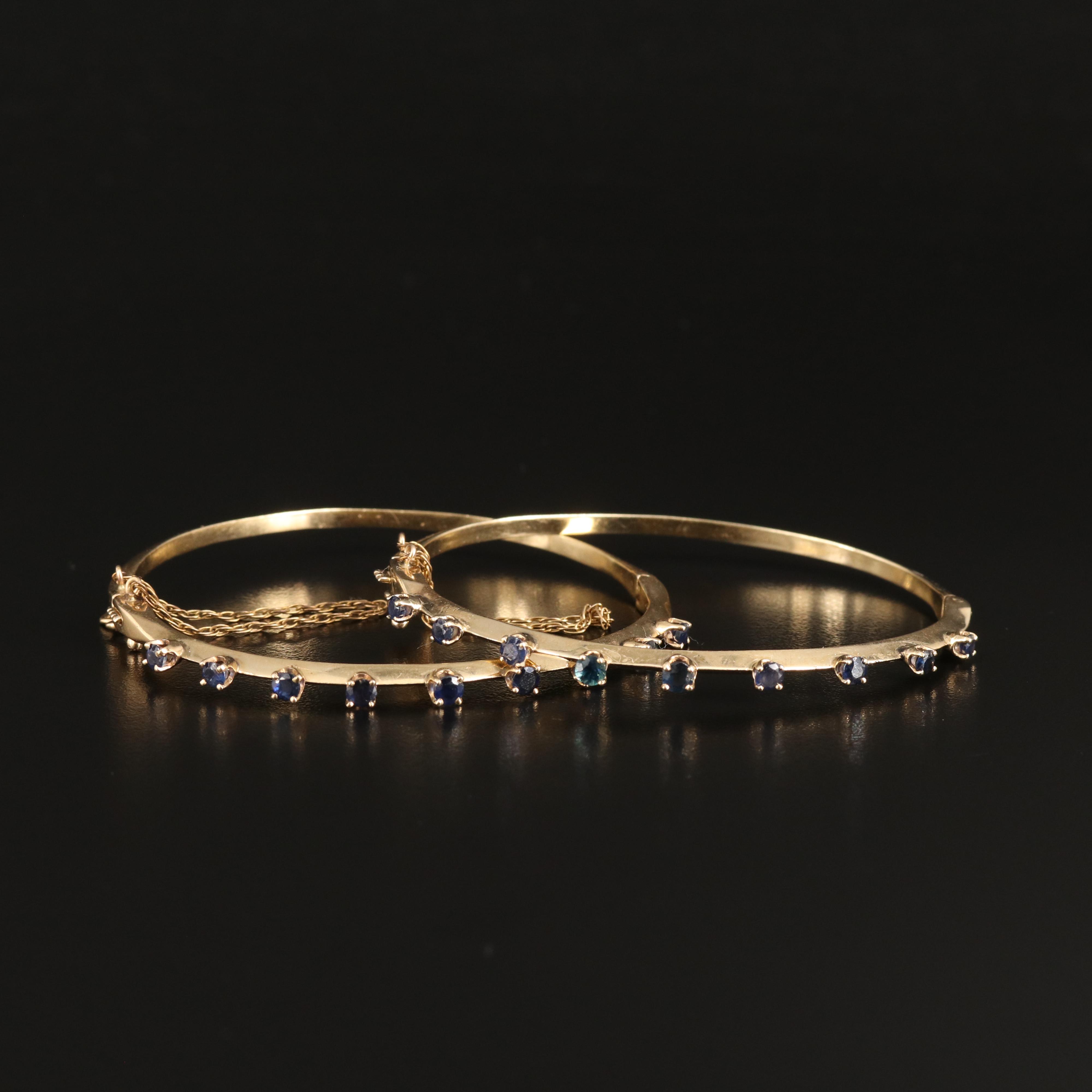 14K Sapphire Hinged Knife-Edge Bangles