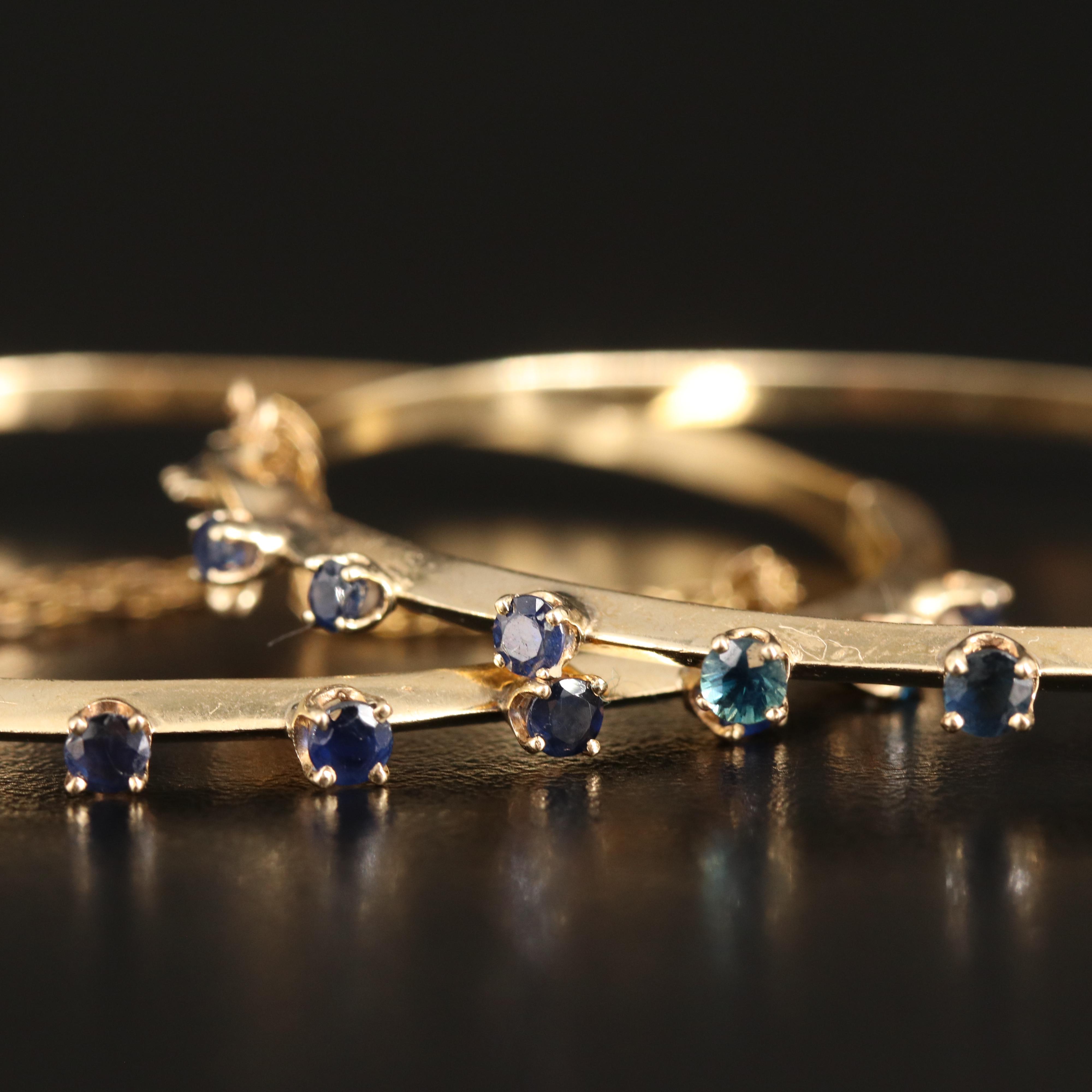 14K Sapphire Hinged Knife-Edge Bangles